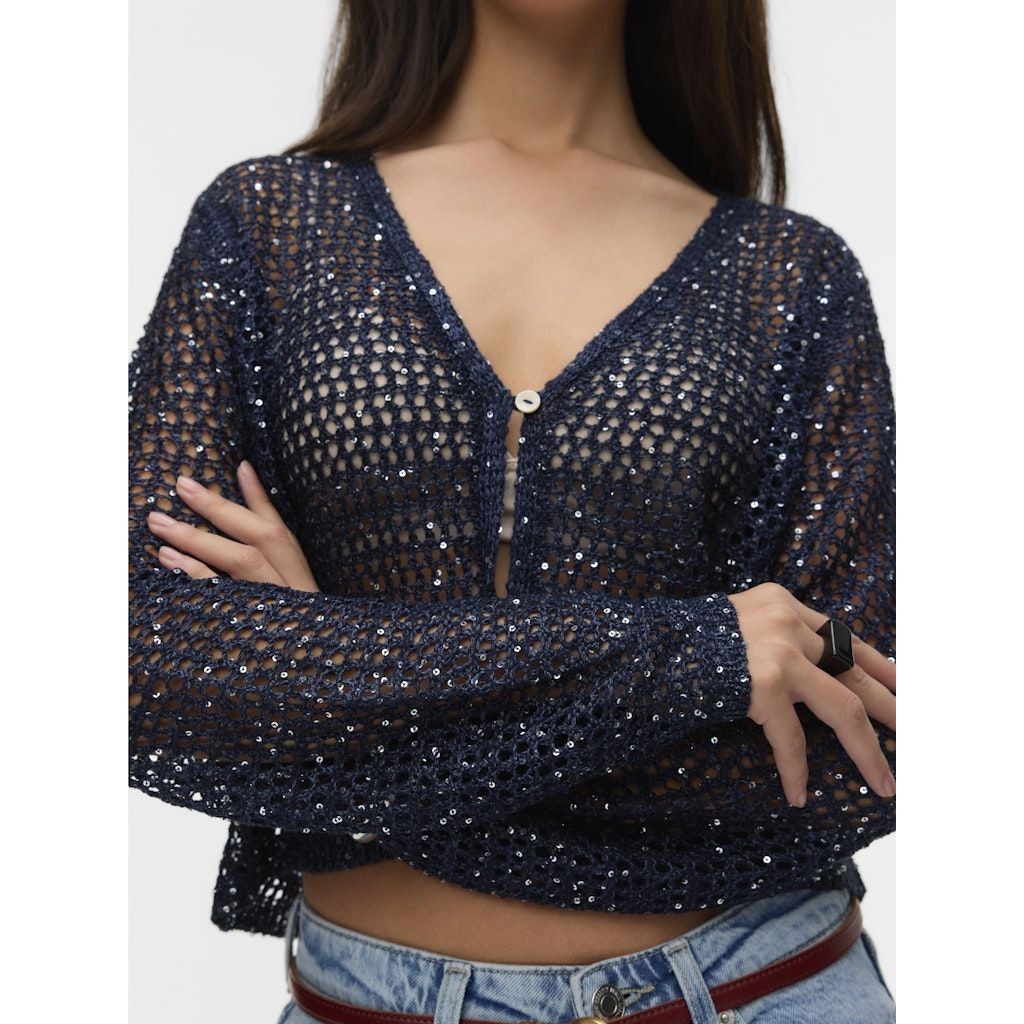 VERO MODA Kardiganas moterims, Mėlyna, Leilani glitter short cardi 6