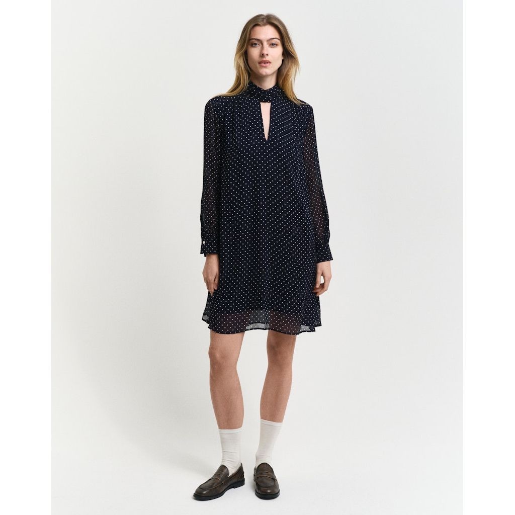 GANT Midi suknelė moterims, Mėlyna, Reg dot print bow dress 5