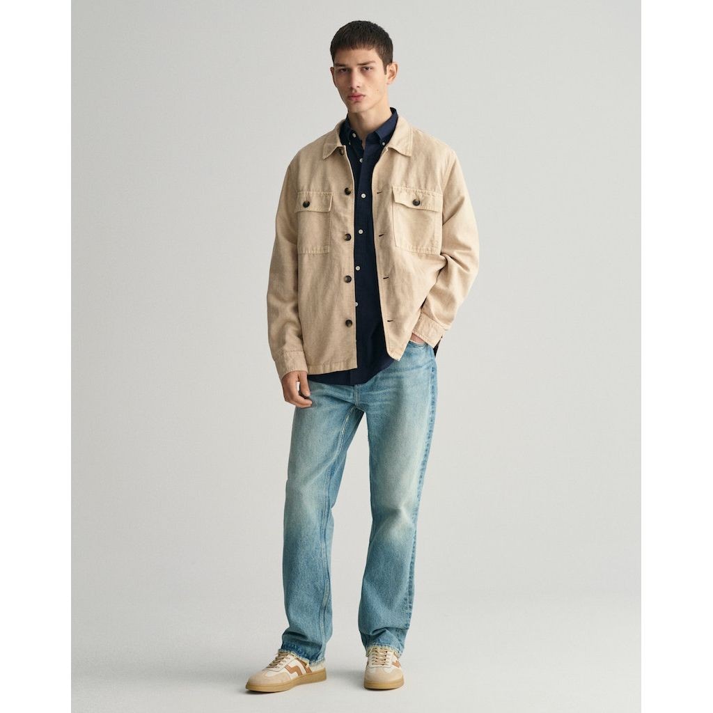 GANT Marškiniai vyrams, Mėlyna, REG COTTON LINEN SS SHIRT 5