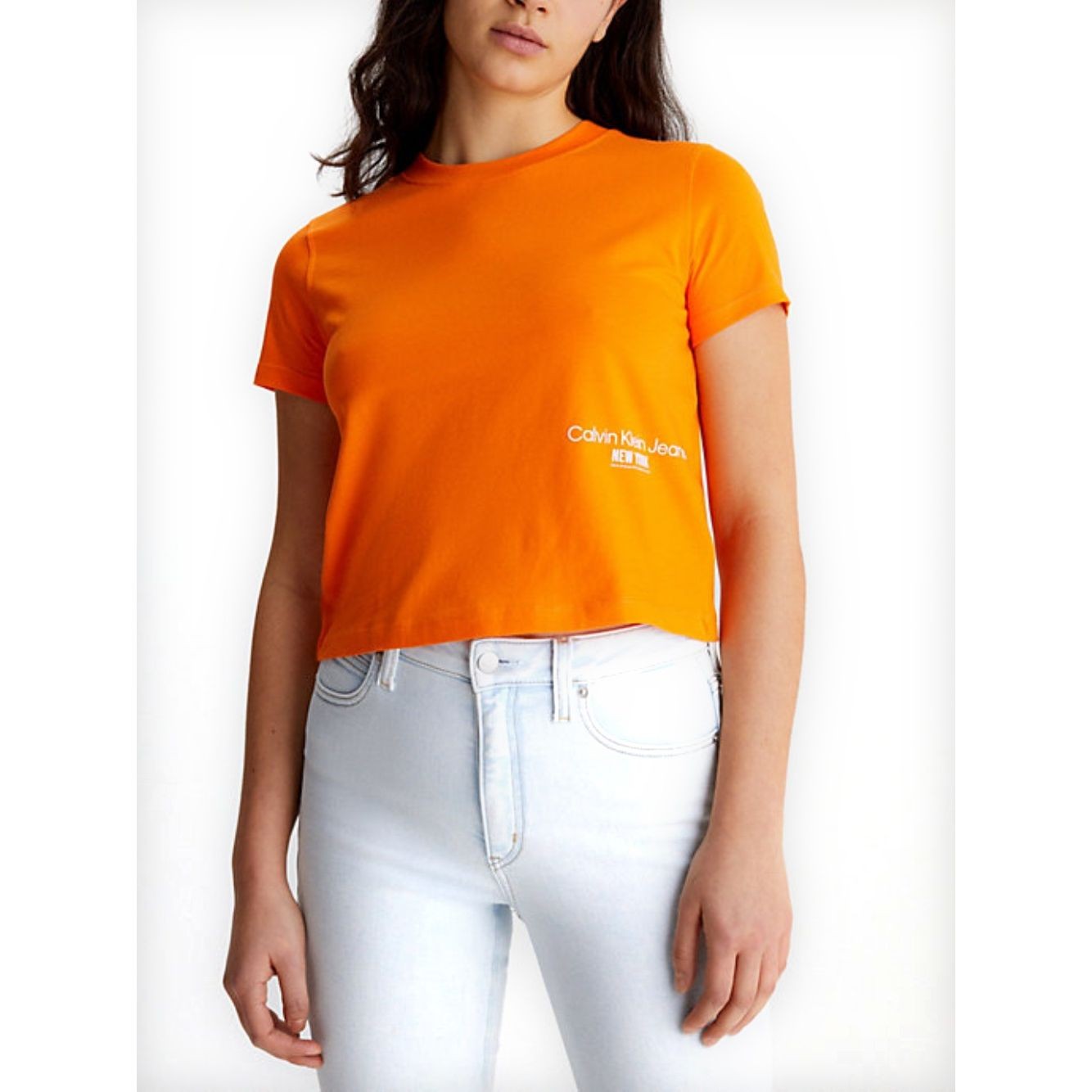 CALVIN KLEIN JEANS Marškinėliai trump. rankovėmis moterims, Oranžinė, Ny logo baby tee 2