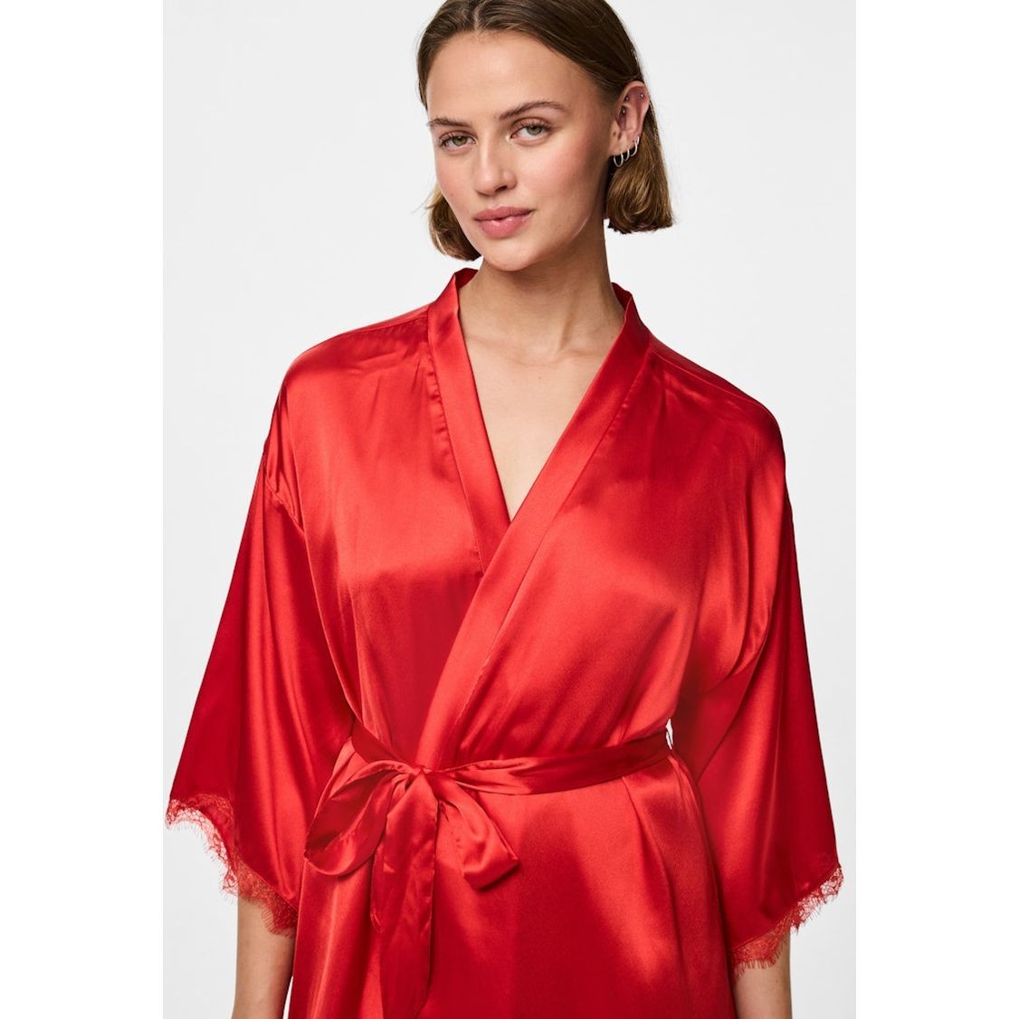 PIECES Chalatas moterims, Raudona, Anovi satin night kimono 6