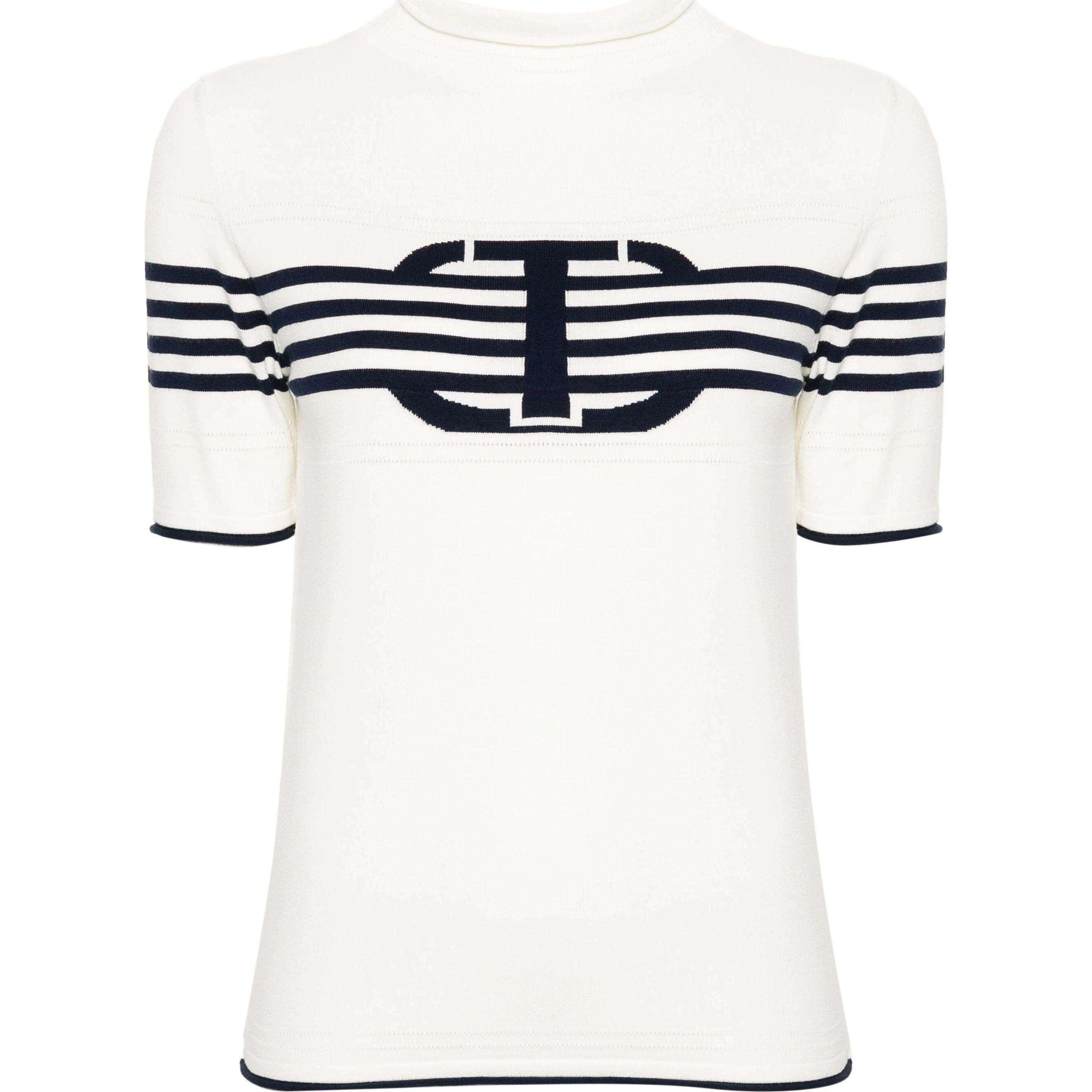 TWINSET Marškinėliai trump. rankovėmis moterims, Balta, Stripe-detail knitted t-shirt