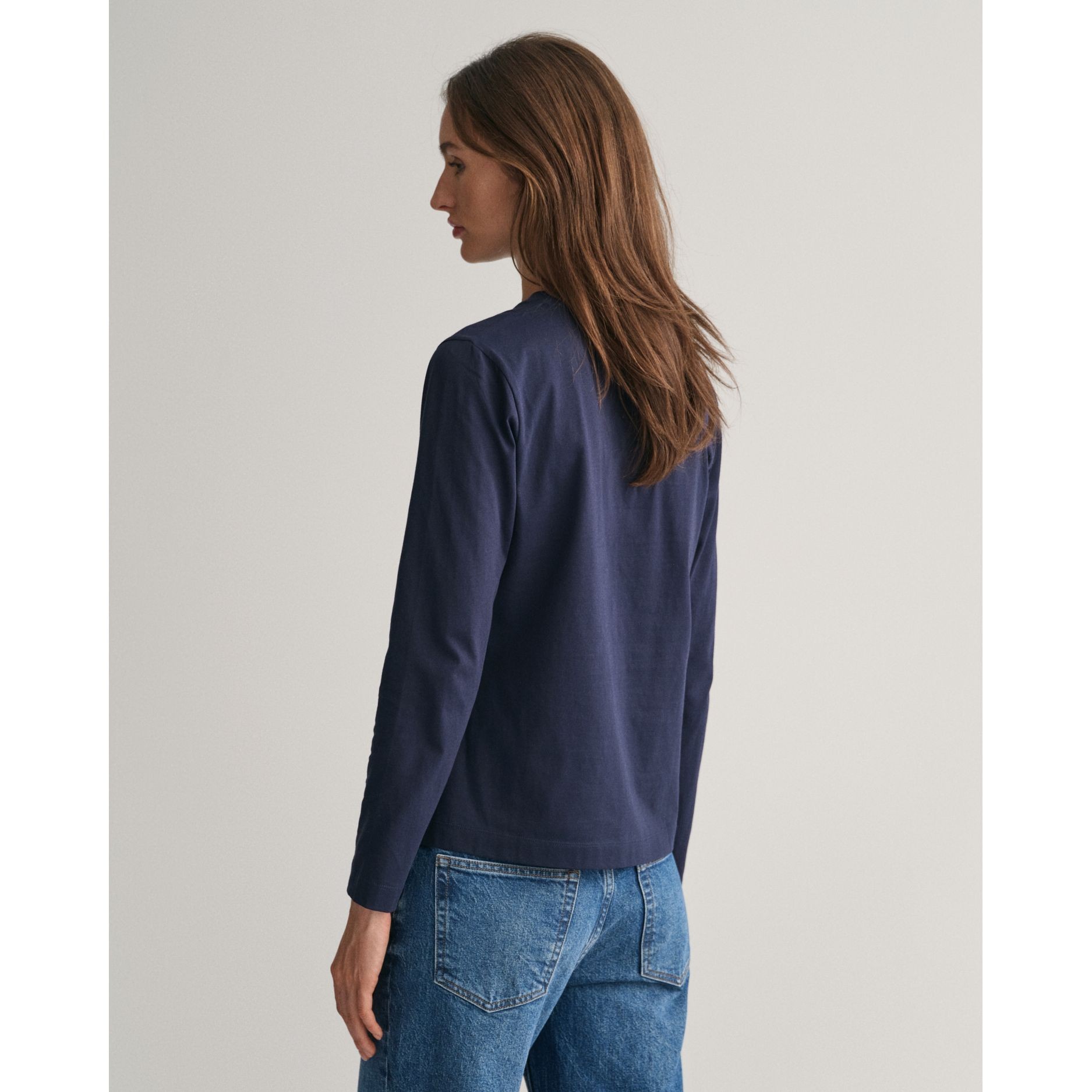 GANT Marškinėliai ilgom. rankovėmis moterims, Mėlyna, reg shield ls t-shirt 7