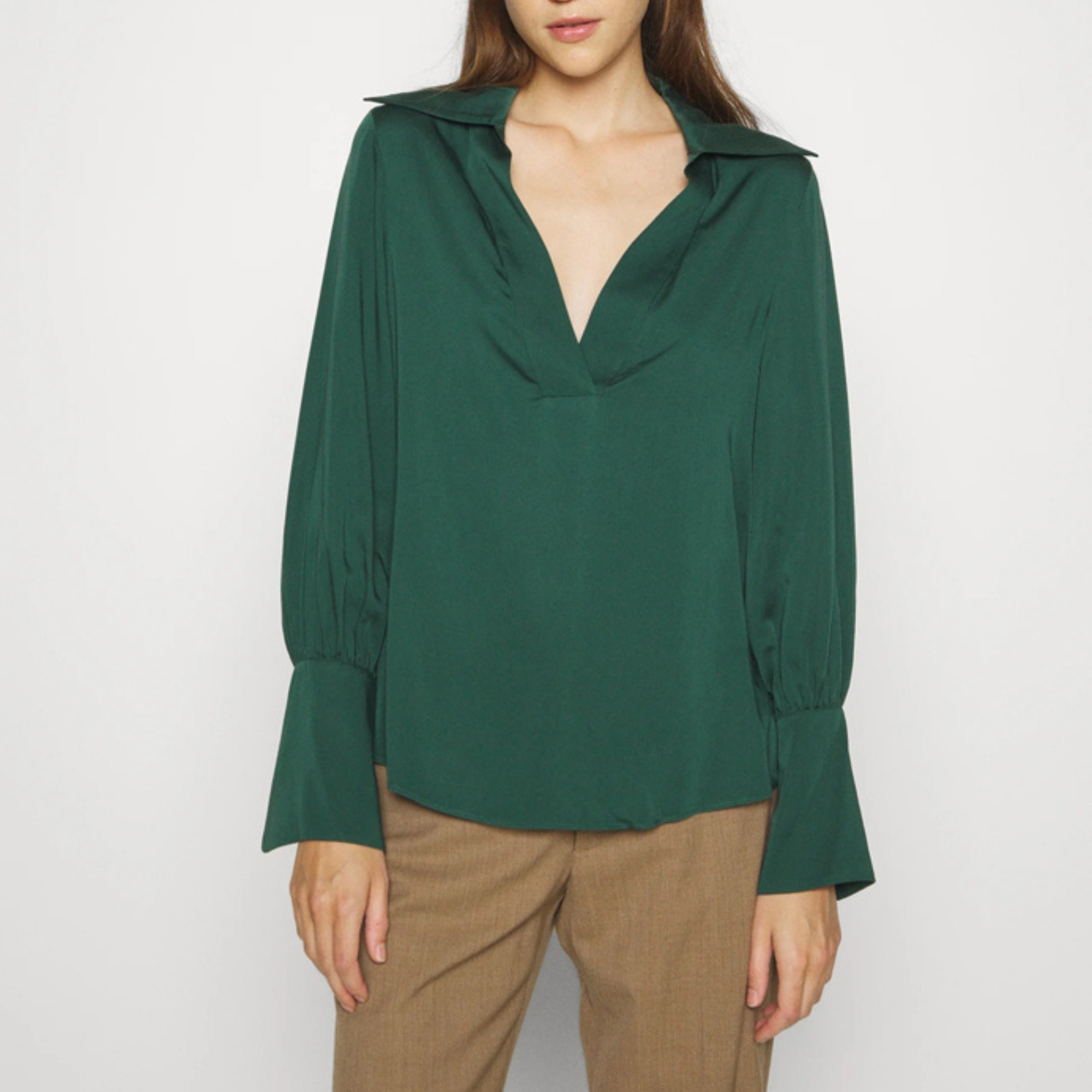 GANT Palaidinės moterims, Žalia, reg pop over high cuff blouse 2