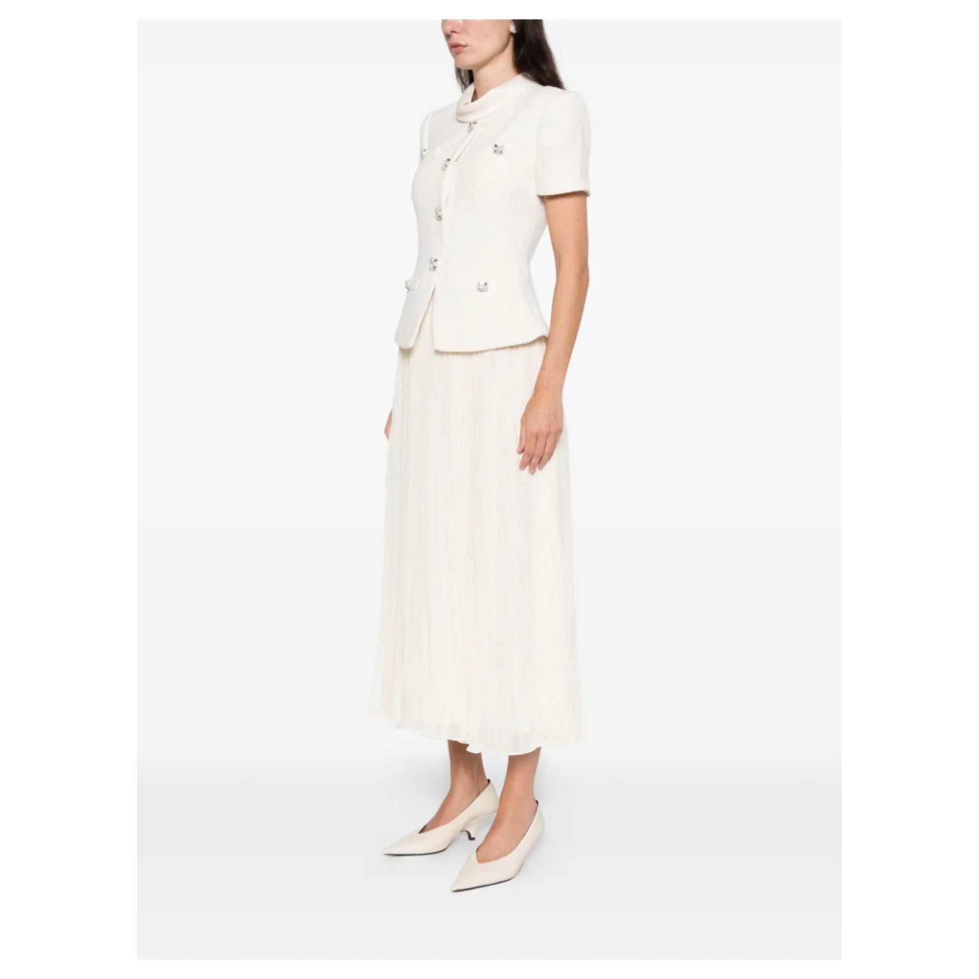 SELF PORTRAIT Midi suknelė moterims, Smėlio, Boucle collared midi dress 2