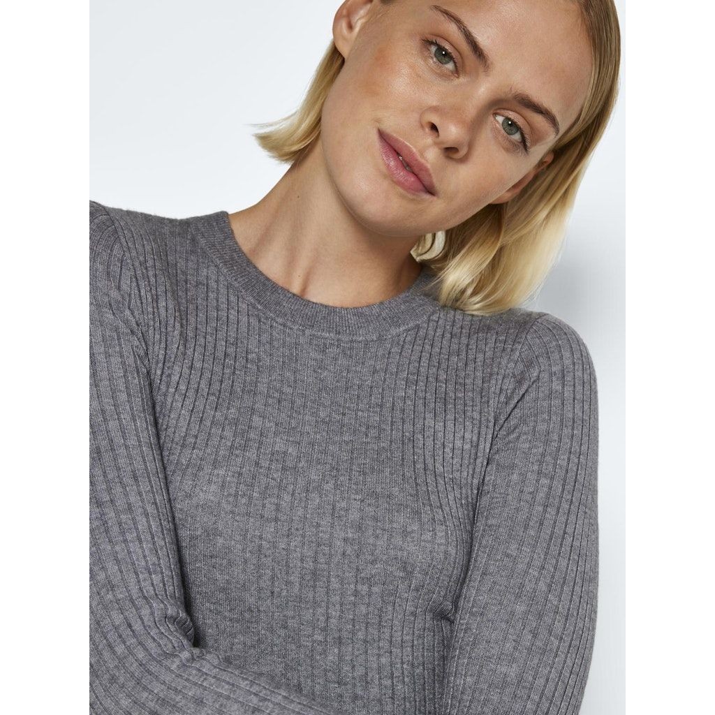 NOISY MAY Mini suknelė moterims, Pilka, NMSHIP L/S O-NECK RIB 4