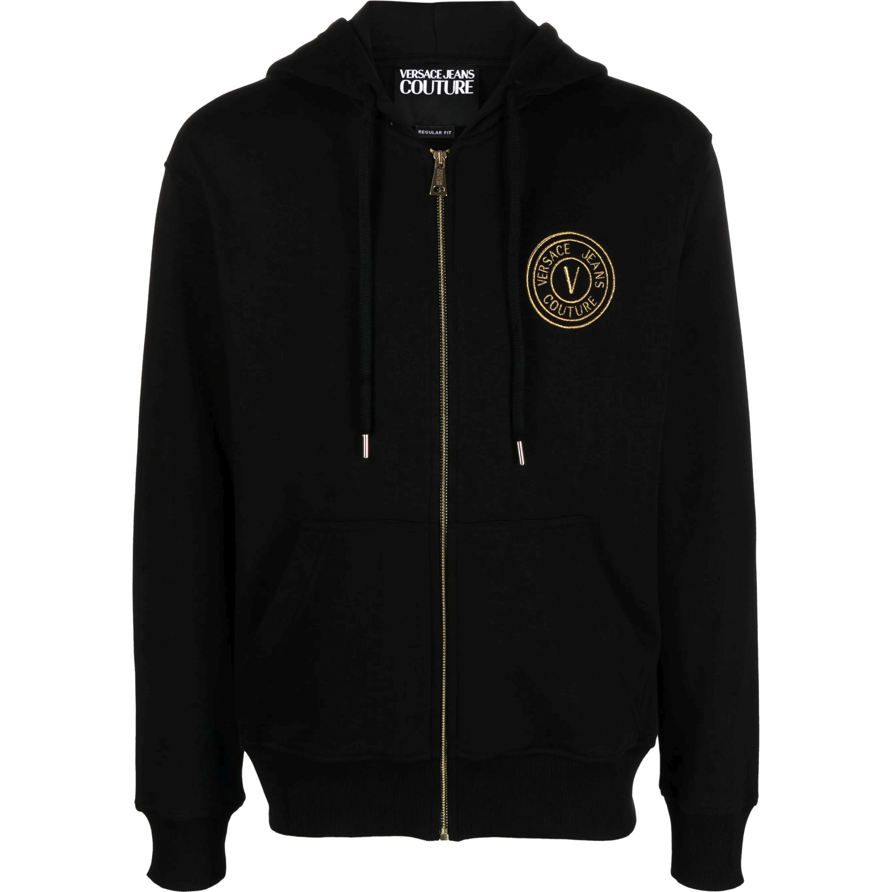 VERSACE JEANS CUTURE Sportinis nertinis vyrams, Juoda, Logo-embroidered cotton hoodie