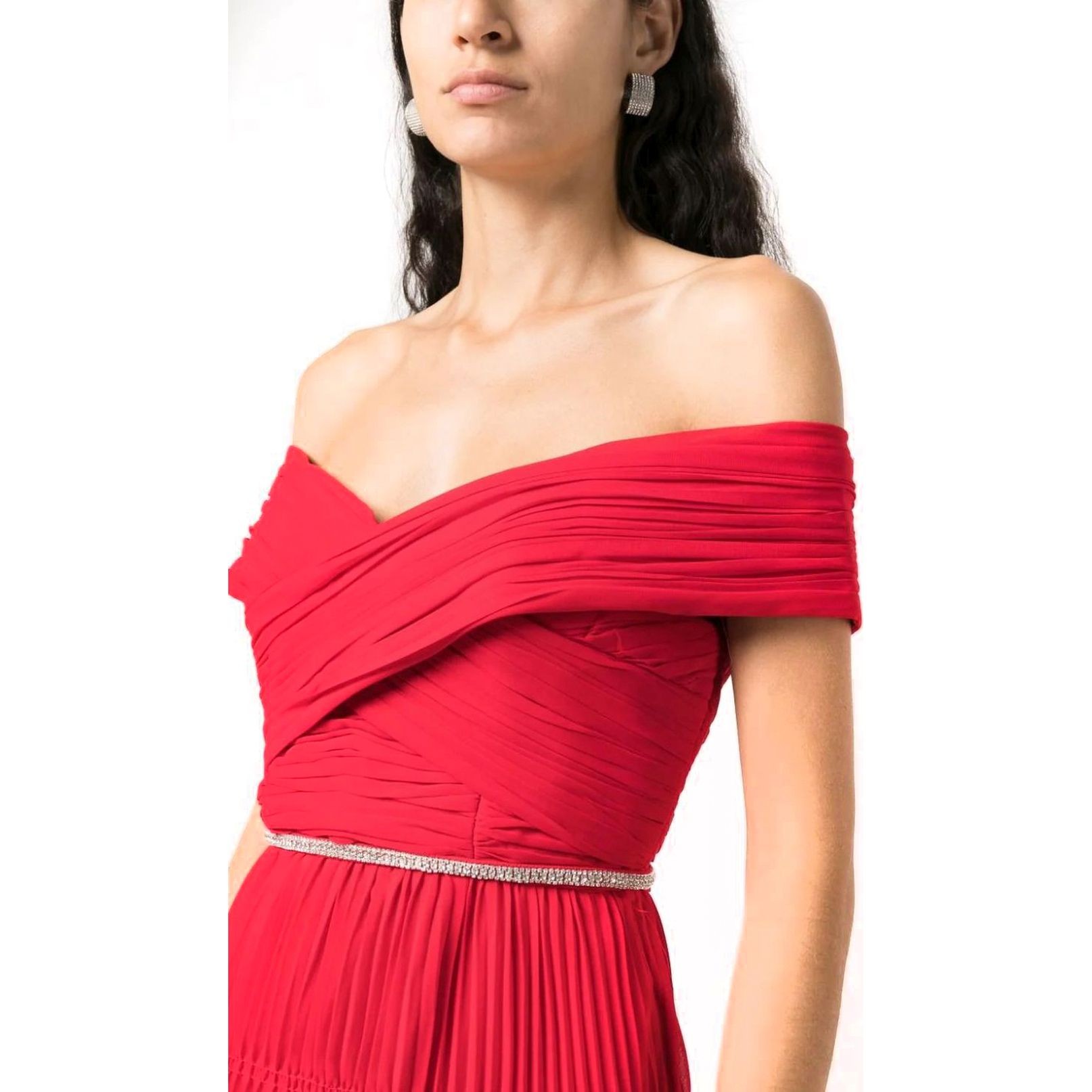 SELF PORTRAIT Midi suknelė moterims, Raudona, Off shoulder midi dress 4