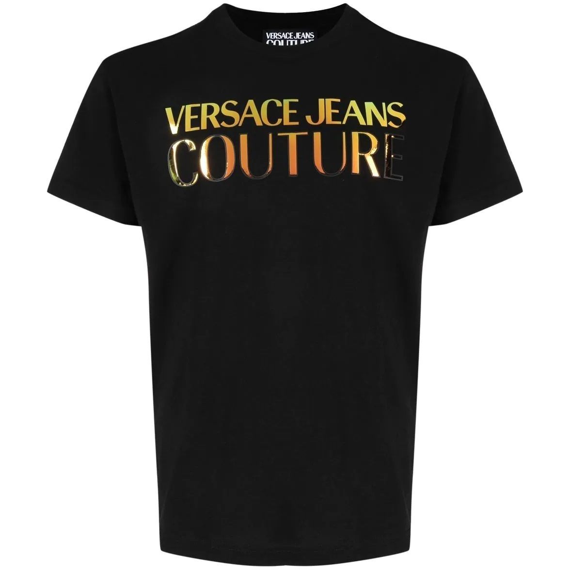 VERSACE JEANS CUTURE Marškinėliai trump. rankovėmis vyrams, Juoda, Logo foil mirror t-shirt 1