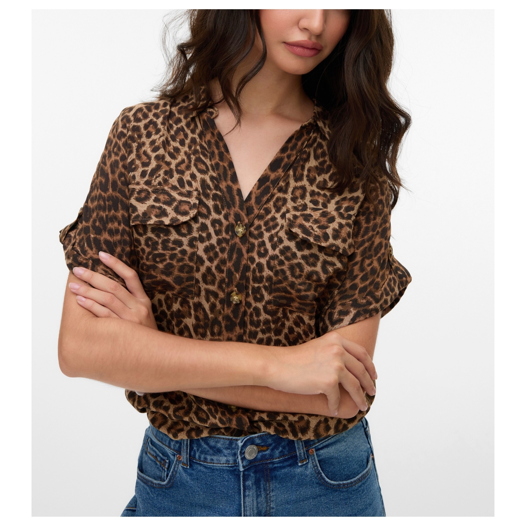 VERO MODA Marškiniai trump. rankovėmis moterims, Ruda, Bumpy ss shirt 2