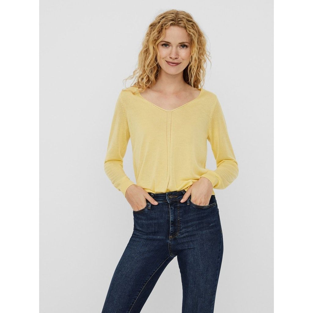 VERO MODA Megztinis moterims, Geltona, VMLINA LS V-NECK 2