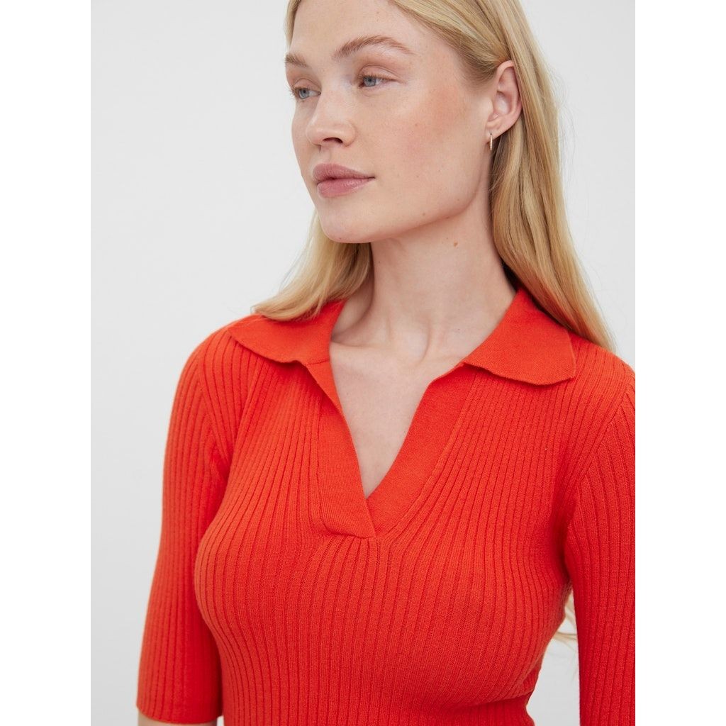 VERO MODA Megztinis moterims, Raudona, %VMGOLD RIB 2/4 POLO 4
