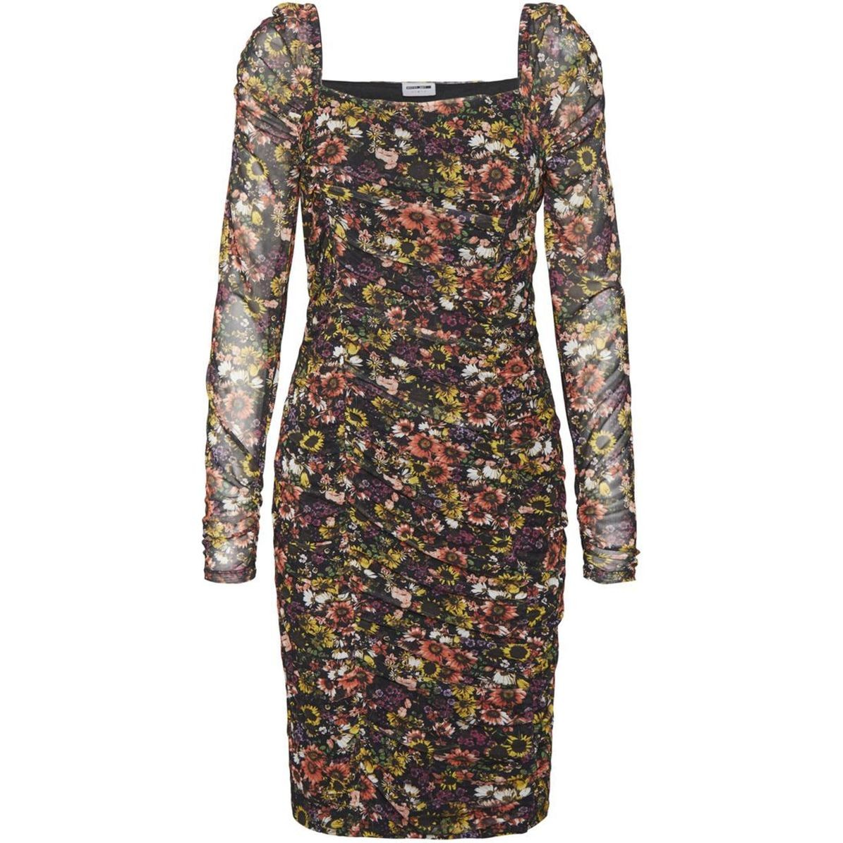 NOISY MAY Mini suknelė moterims, Juoda, NMJUDITH L/S MESH RUC 1