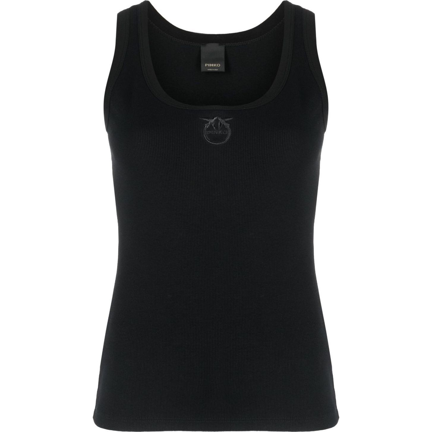 PINKO Marškiniai be rankovių moterims, Juoda, Jersey logo top