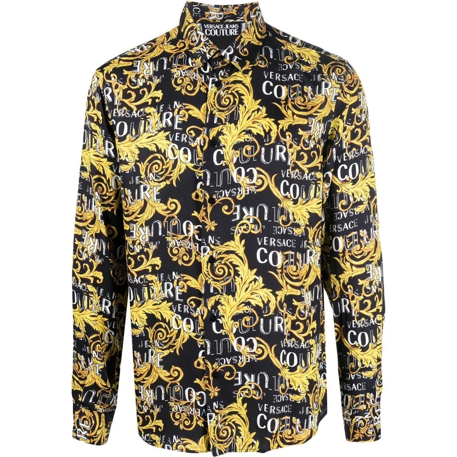 VERSACE JEANS CUTURE Marškiniai ilgomis rankovėmis vyrams, Juoda, Print logo baroque shirt 1