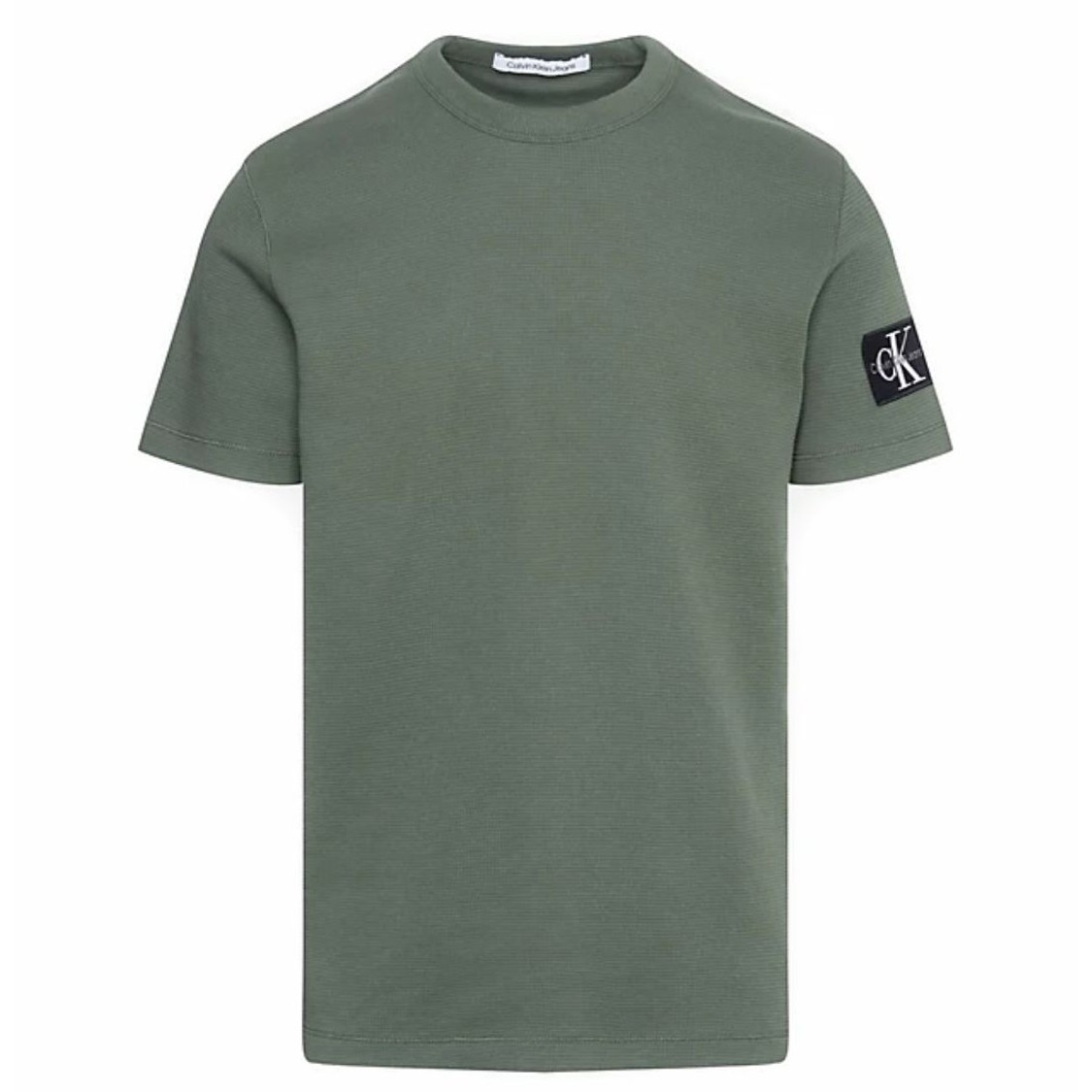 CALVIN KLEIN JEANS Marškinėliai trump. rankovėmis vyrams, Žalia, Badge waffle tee 1