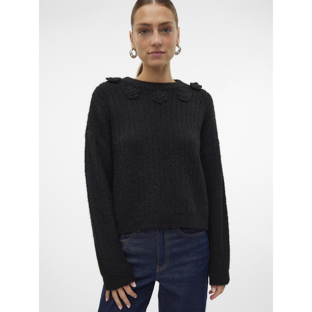 VERO MODA Megztinis moterims, Juoda, Aletta o-neck pullover 3