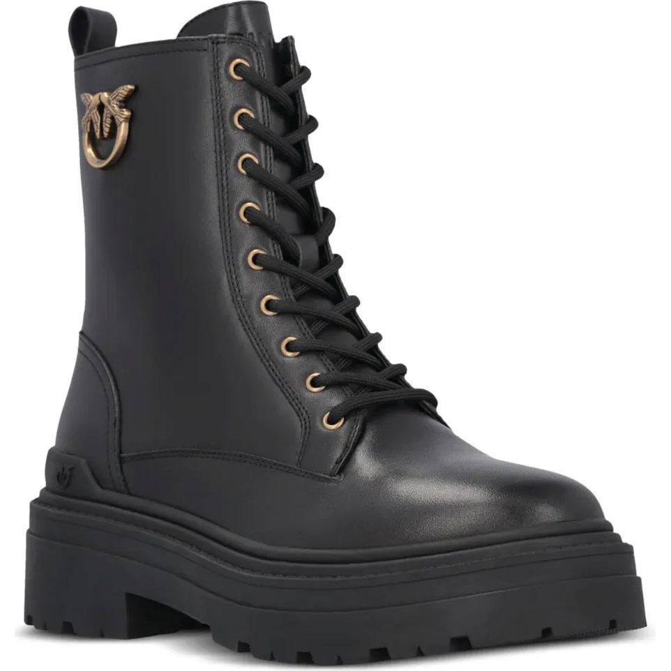PINKO Auliniai moterims, Juoda, Mia leather combat boots 2