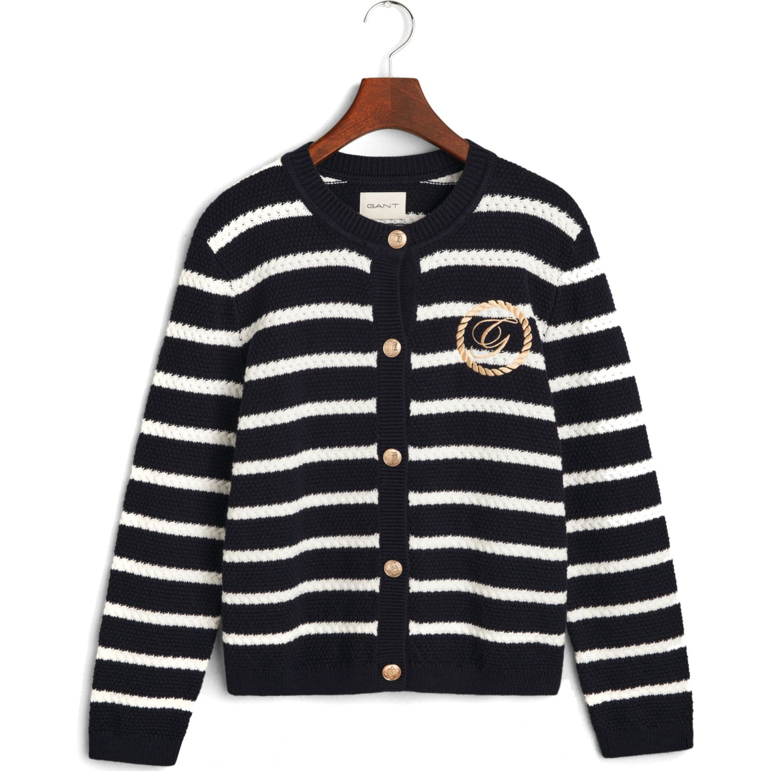 GANT Kardiganas moterims, Mėlyna, Striped cotton knit jacket 1