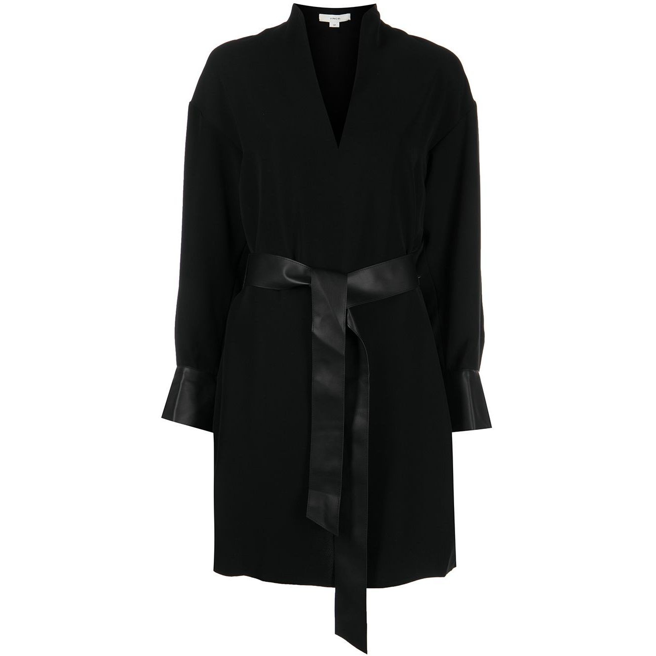 VINCE Midi suknelė moterims, Juoda, Slit neck long sleeve dress