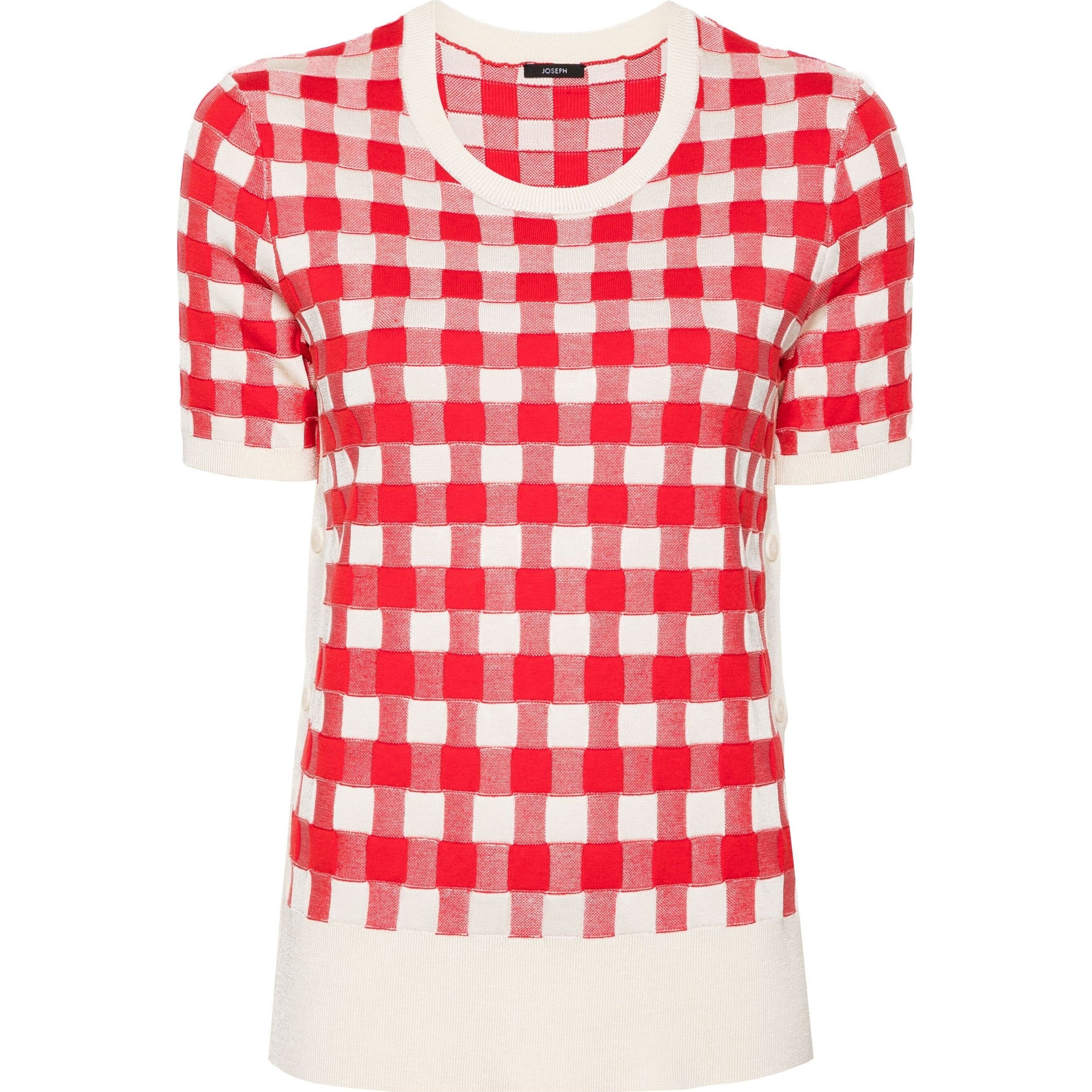 JOSEPH Marškinėliai trump. rankovėmis moterims, Raudona, Rd nk vichy jacquard