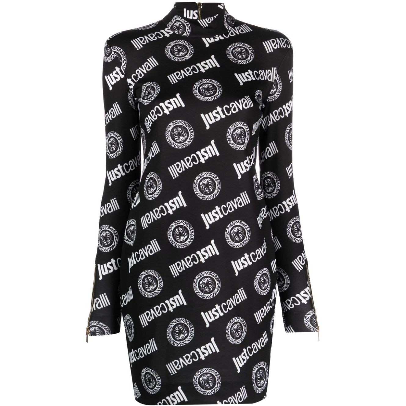 JUST CAVALLI Mini suknelė moterims, Juoda, Long sleeve dress