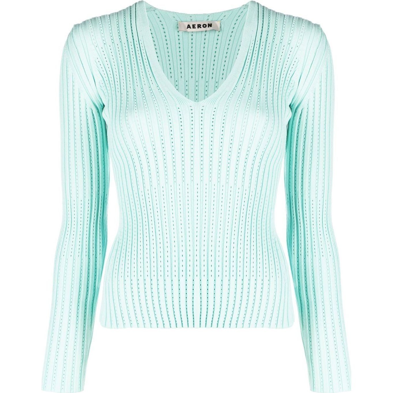 AERON Megztinis moterims, Žalia, Long sleeve v neck top