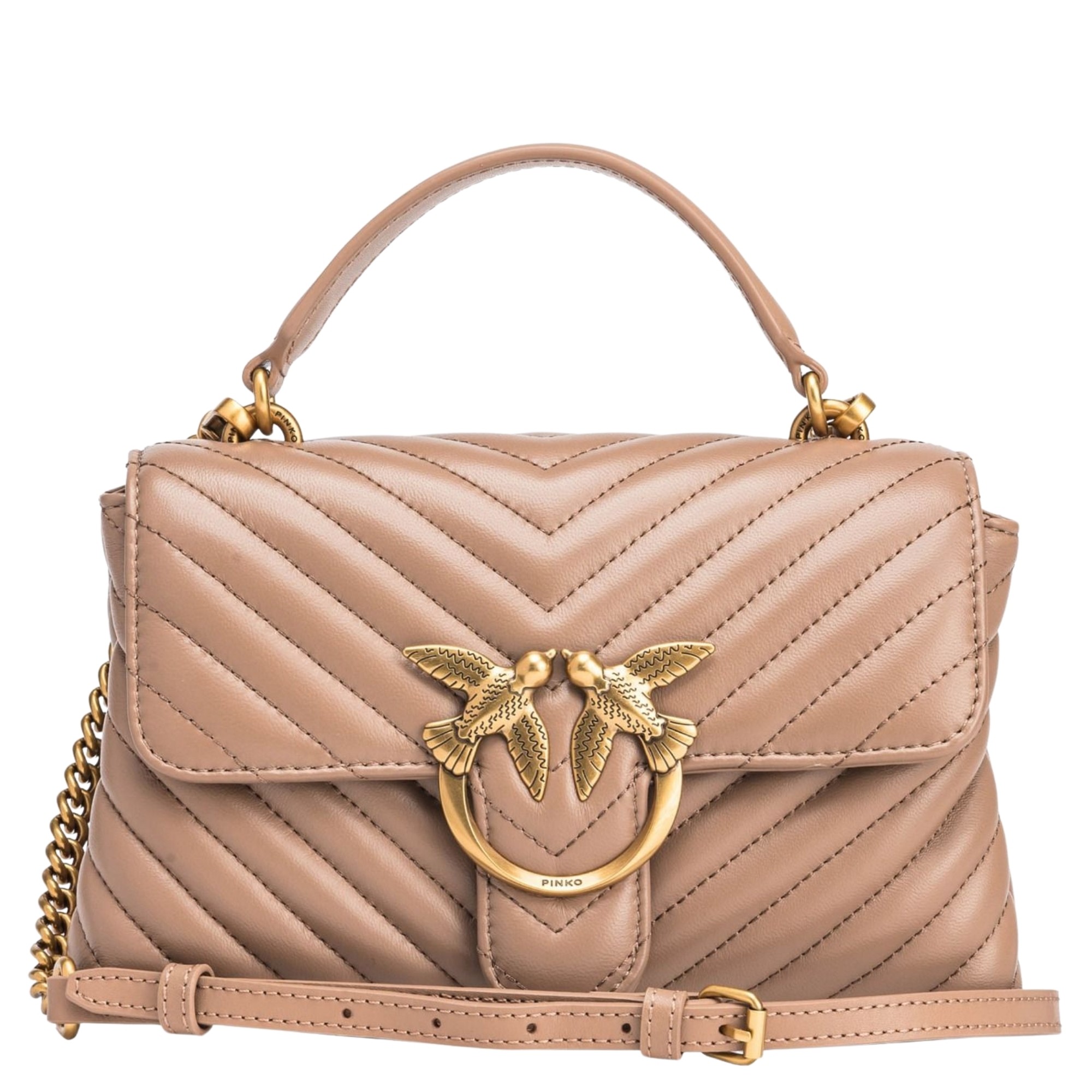 PINKO Rankinė per petį moterims, Smėlio, Love lady puff mini bag 1