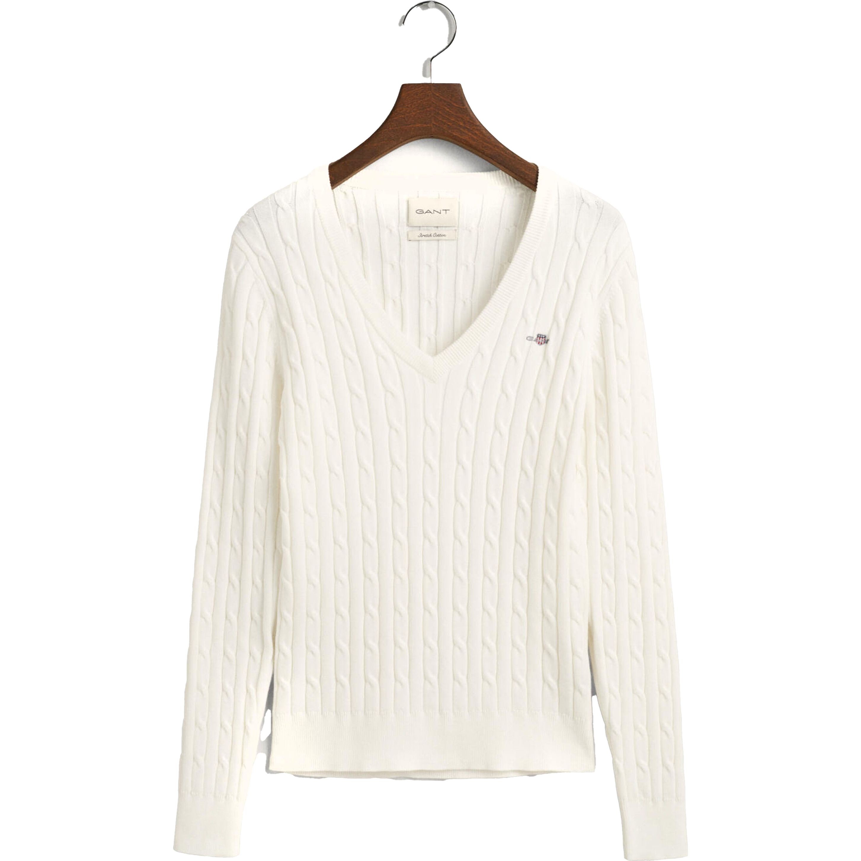 GANT Megztinis moterims, Geltona, STRETCH COTTON CABLE V-NECK 1