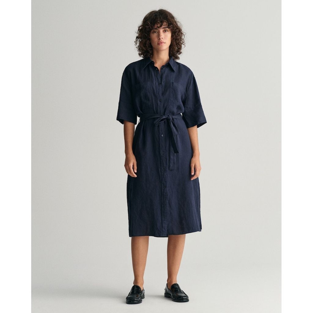 GANT Midi suknelė moterims, Mėlyna, REL LINEN SS SHIRT DRESS 5