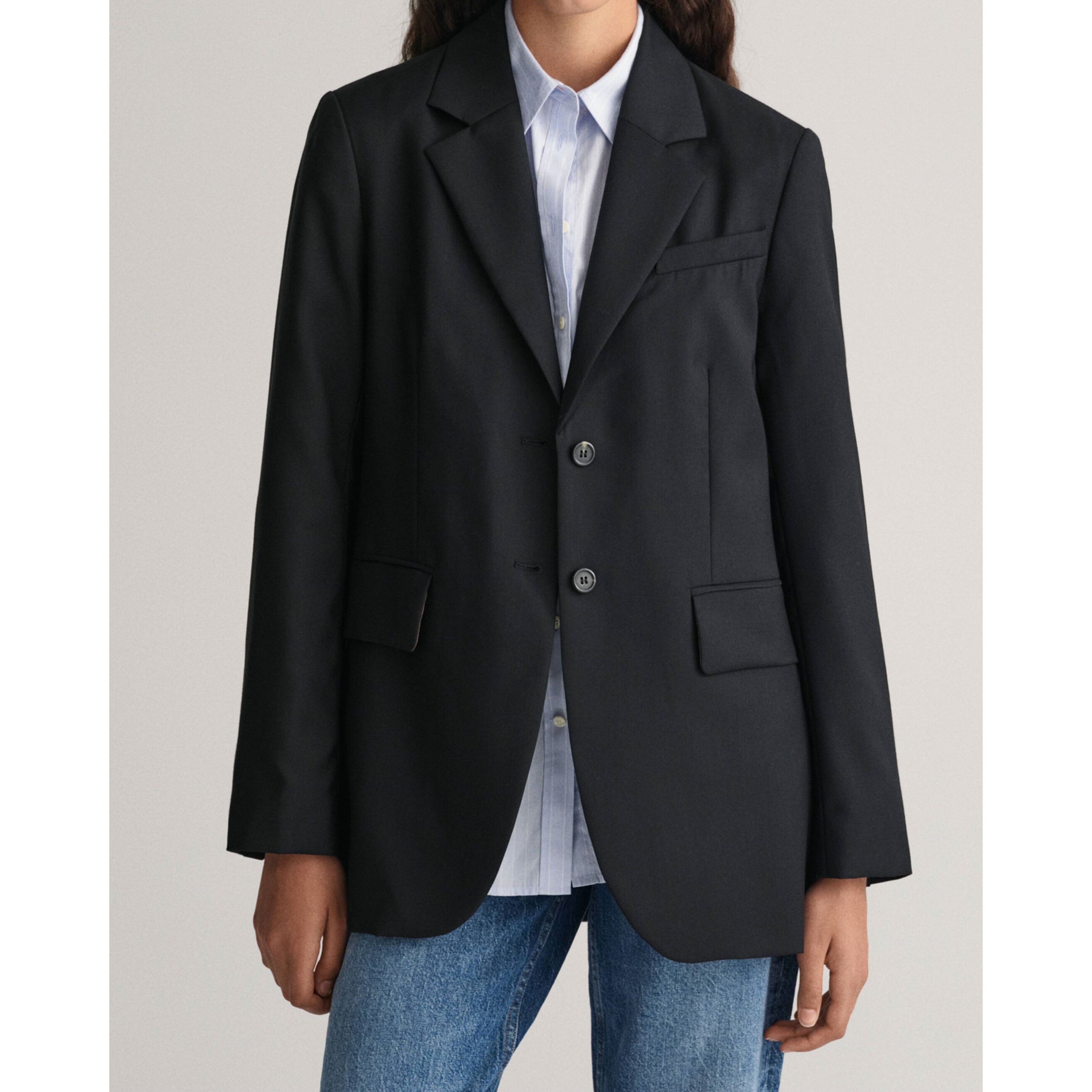 GANT Švarkas moterims, Juoda, REG WOOL BLAZER 2