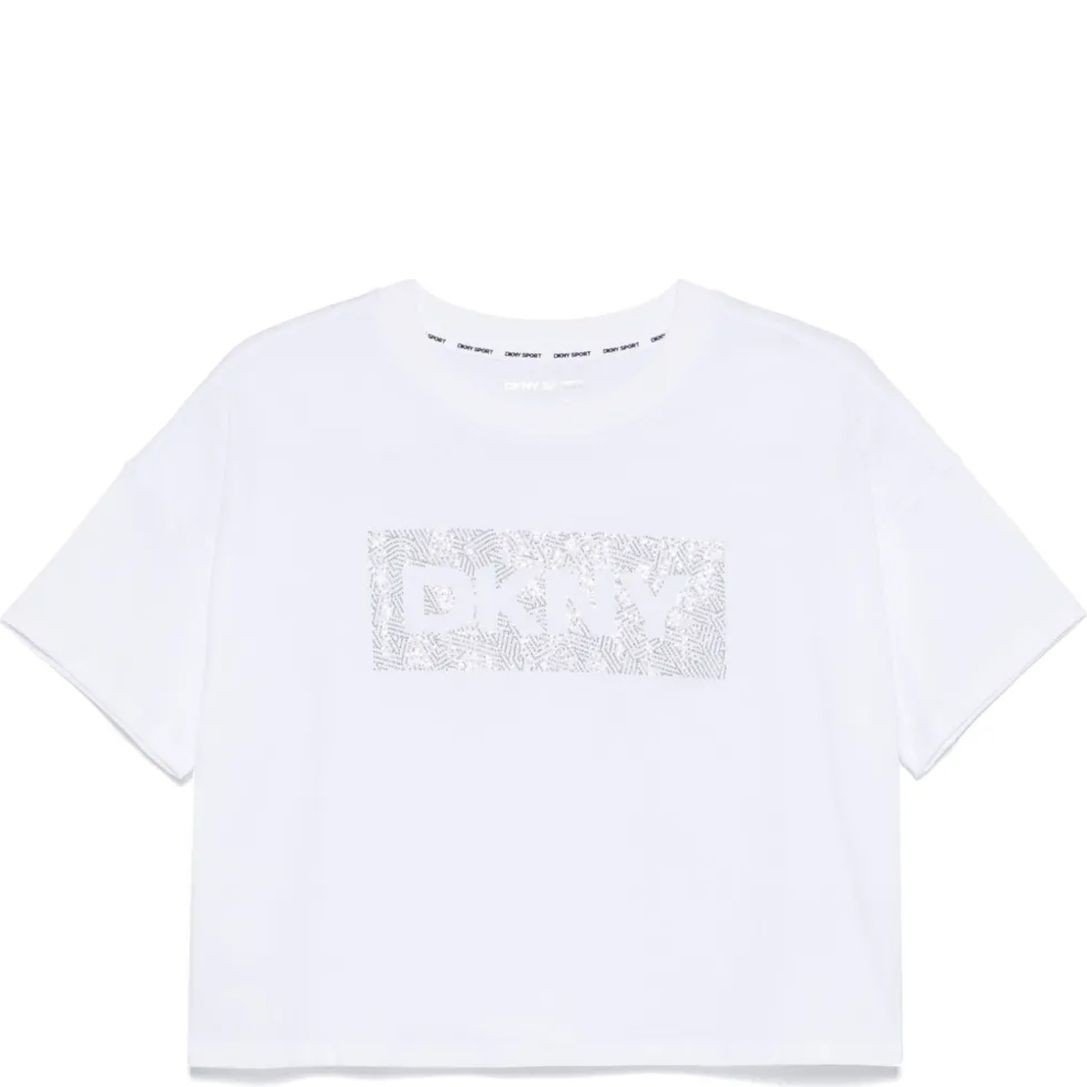 DKNY Marškinėliai trump. rankovėmis moterims, Balta, Rhstn lg crp ss tee 1