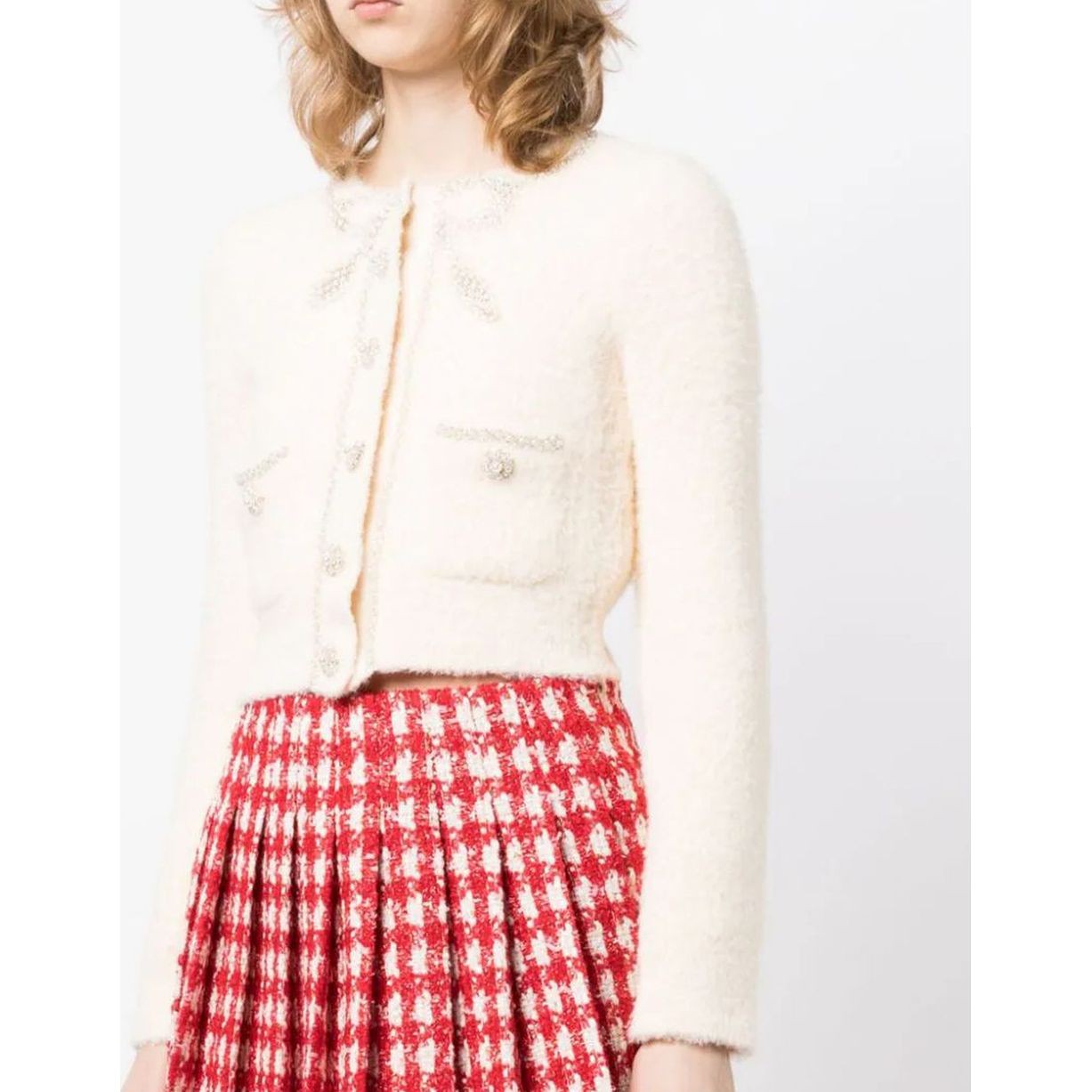 SELF PORTRAIT Kardiganas moterims, Kūno, Cream soft knit bow cardigan 3