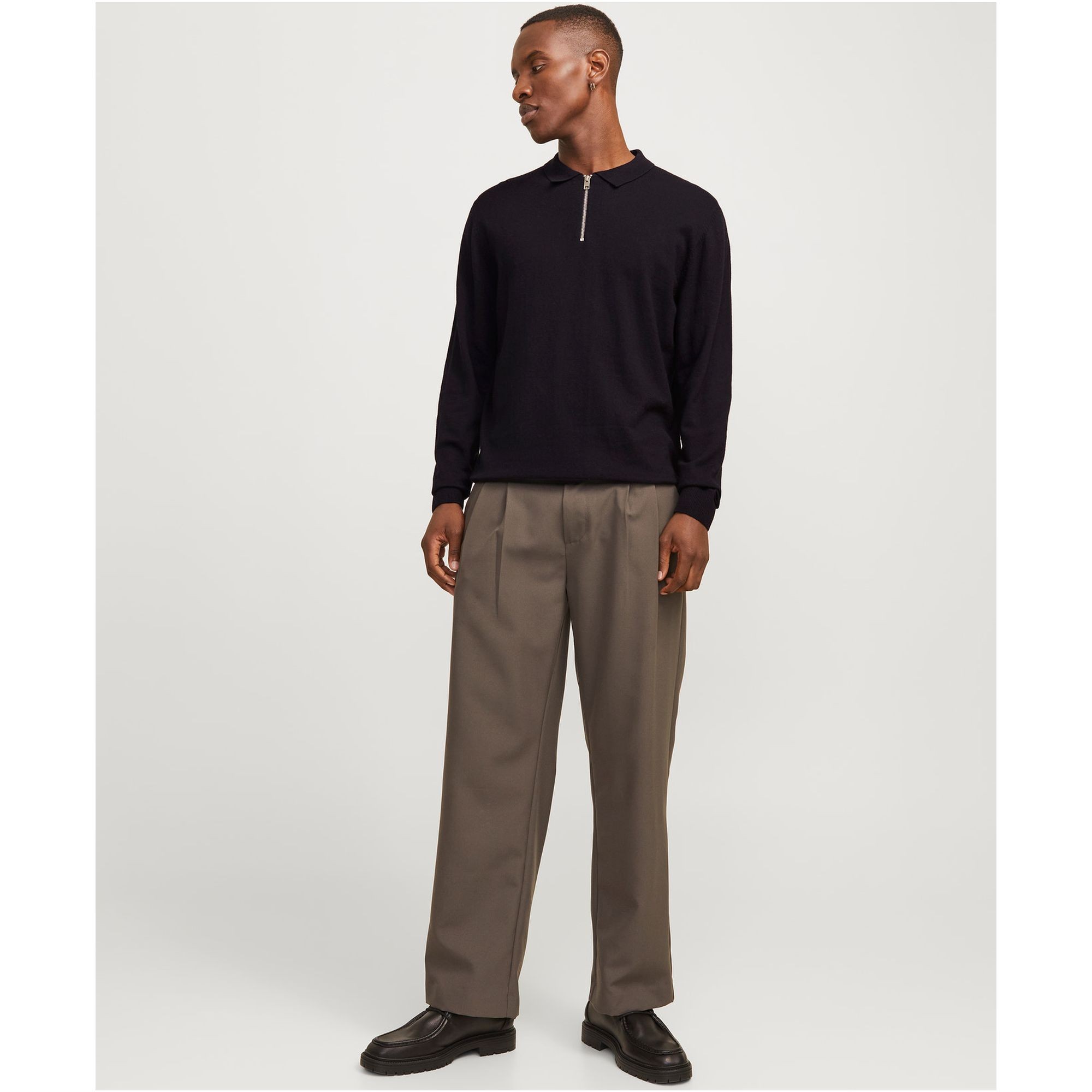 JACK & JONES Megztinis vyrams, Juoda, Emil knit polo half zip 5