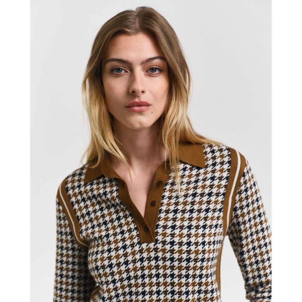 GANT Megztinis moterims, Ruda, Houndstooth jacquard polo 4
