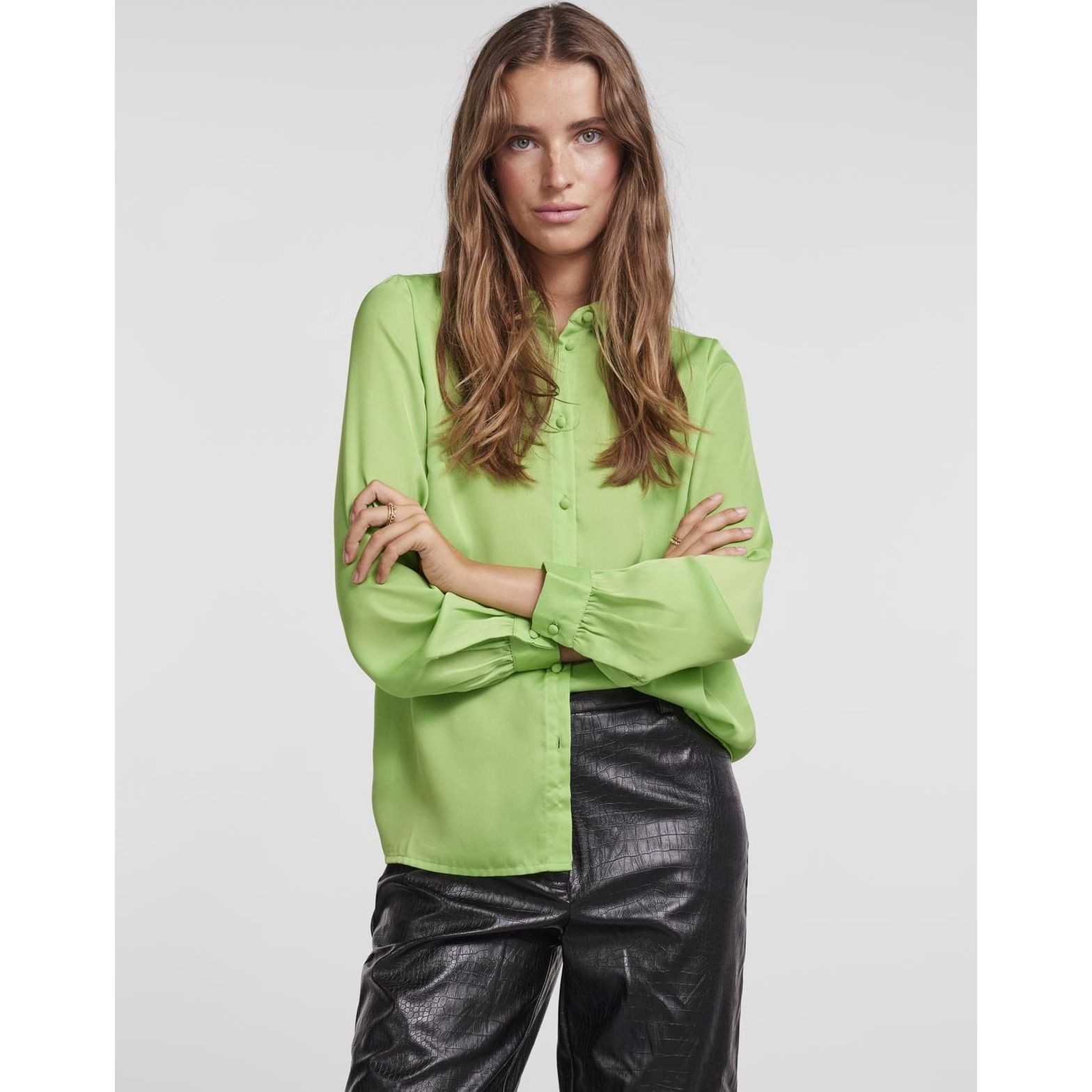 PIECES Palaidinės moterims, Žalia, PCMEGAN LS SHIRT 2