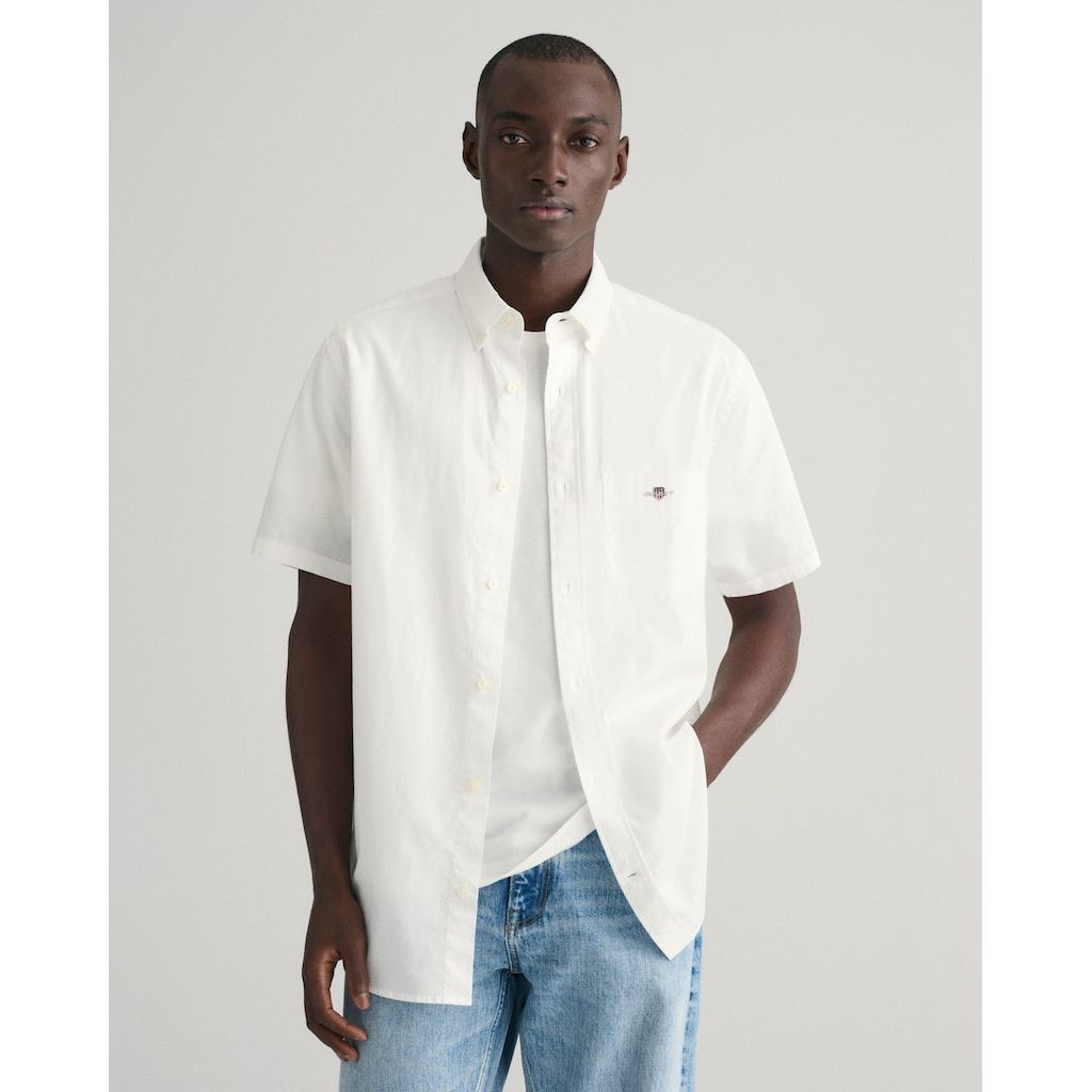 GANT Marškiniai vyrams, Balta, REG COTTON LINEN SS SHIRT 2