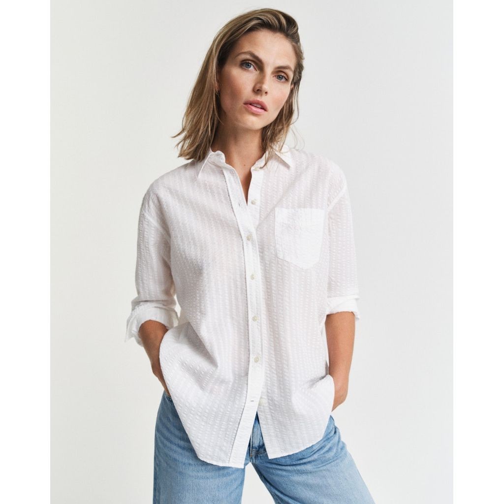 GANT Marškiniai ilgomis rankovėmis moterims, Balta, Rel tonal striped shirt 2