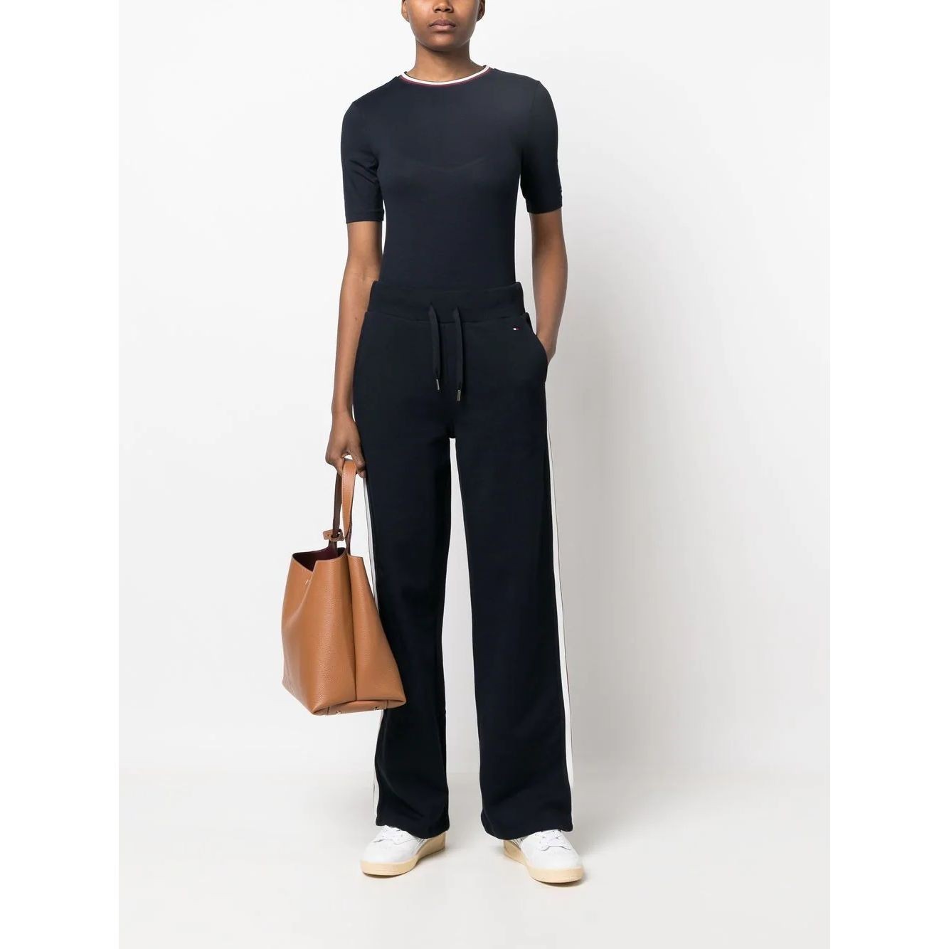 TOMMY HILFIGER Marškinėliai trump. rankovėmis moterims, Mėlyna, Slim global stripe c-neck tee 2