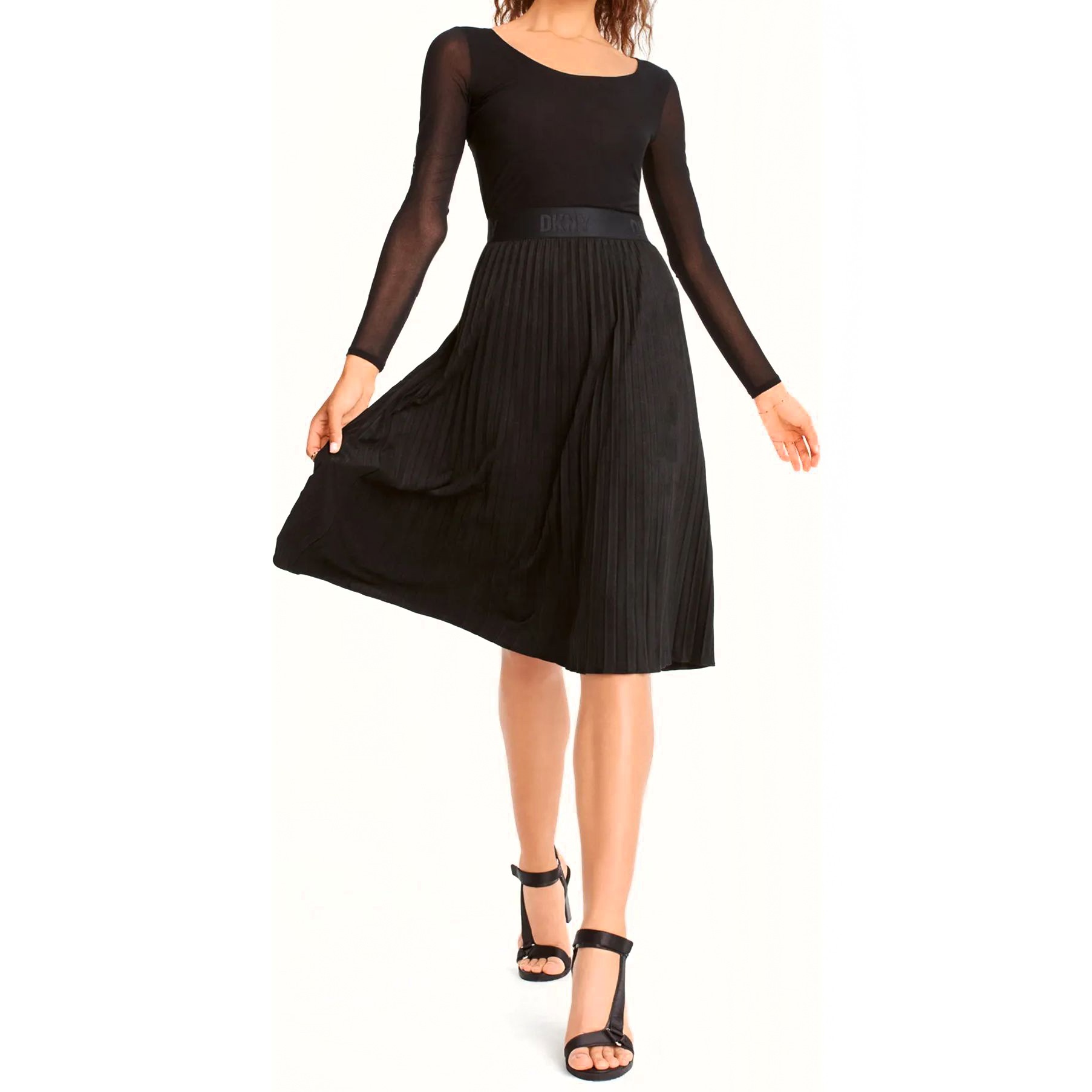 DKNY Midi sijonas moterims, Juoda, Suede midi pleated skirt 1