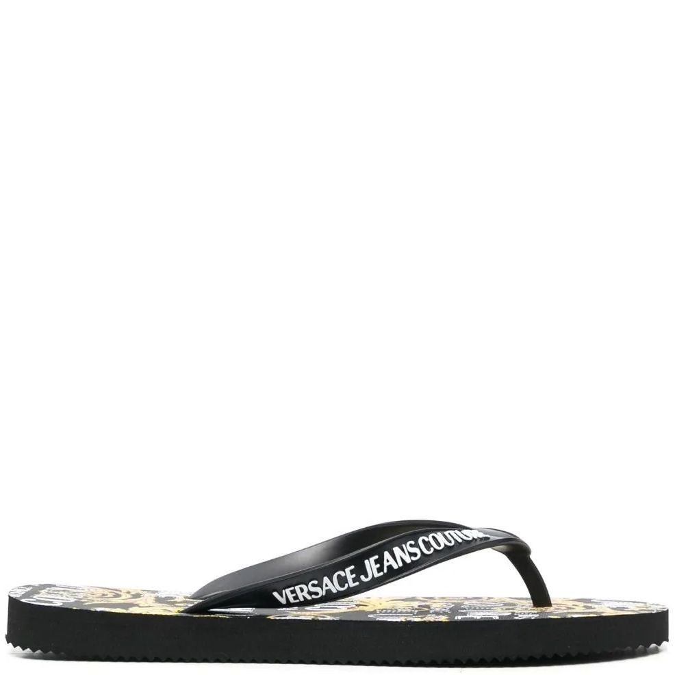 VERSACE JEANS CUTURE Pliažo šlepetės per pirštą vyrams, BLACK/GOLD, Fondo flip-flops 2