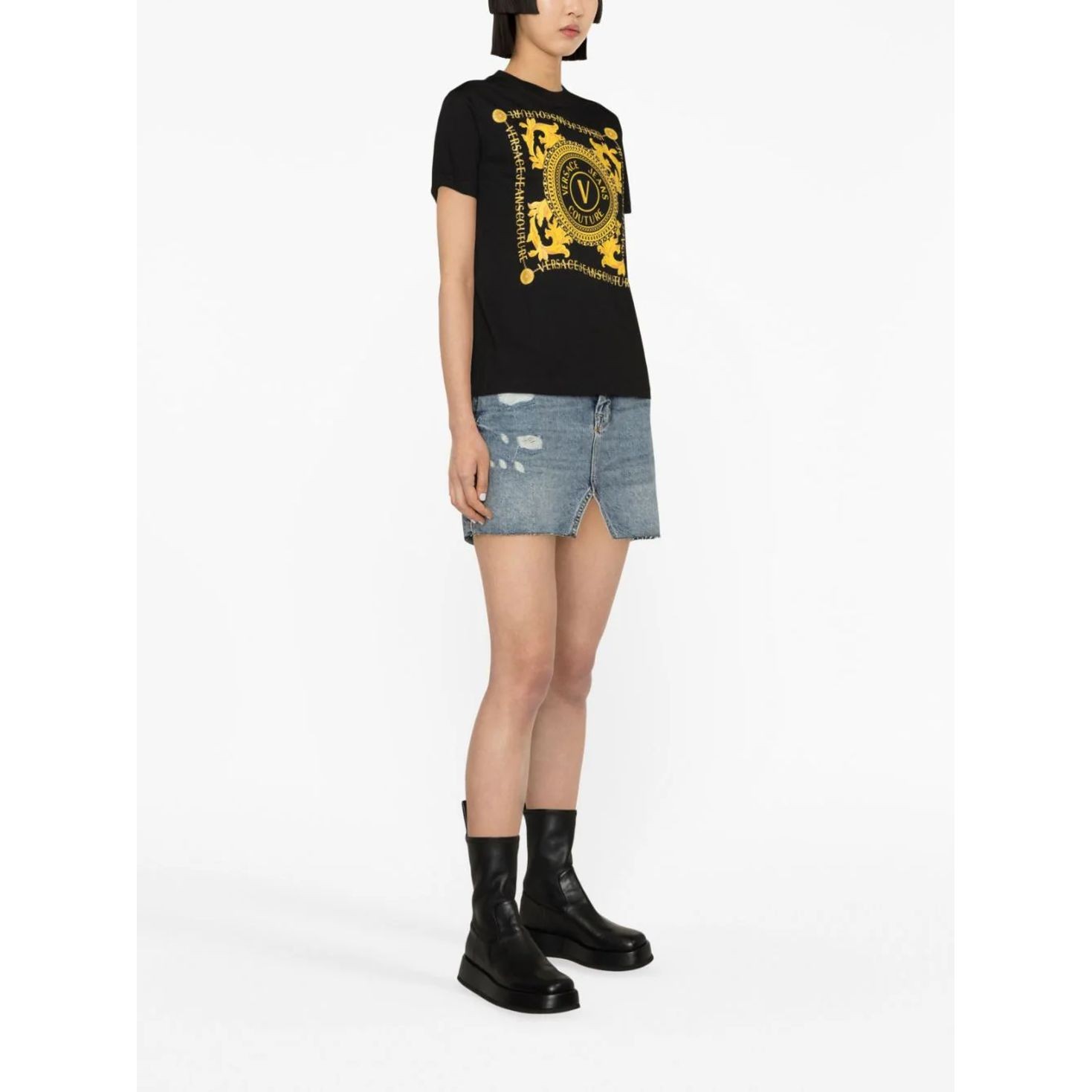 VERSACE JEANS CUTURE Marškinėliai trump. rankovėmis moterims, Juoda, Jersey stretch tee 3