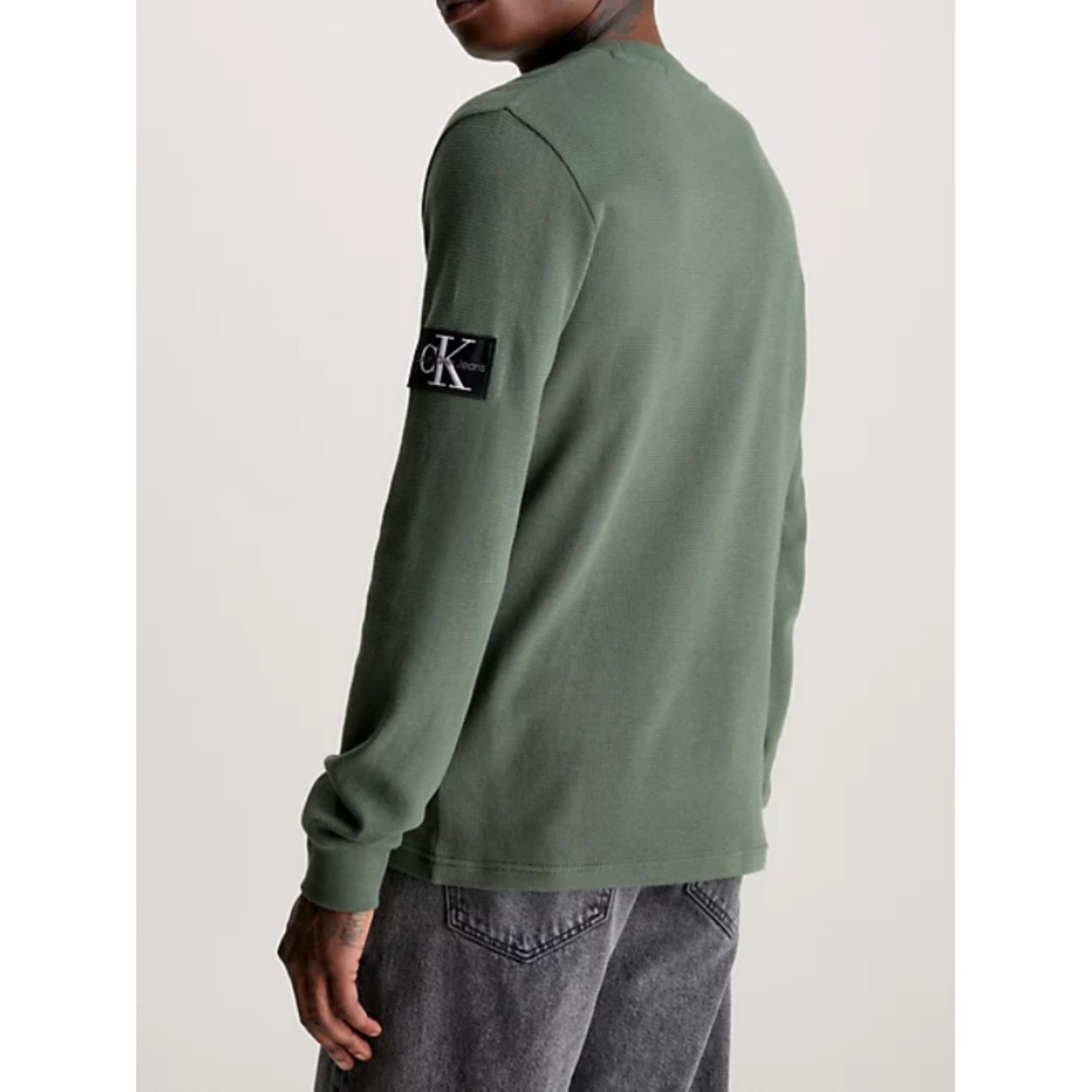 CALVIN KLEIN JEANS Marškinėliai ilgom. rankovėmis vyrams, Žalia, Waffle ls tee 3