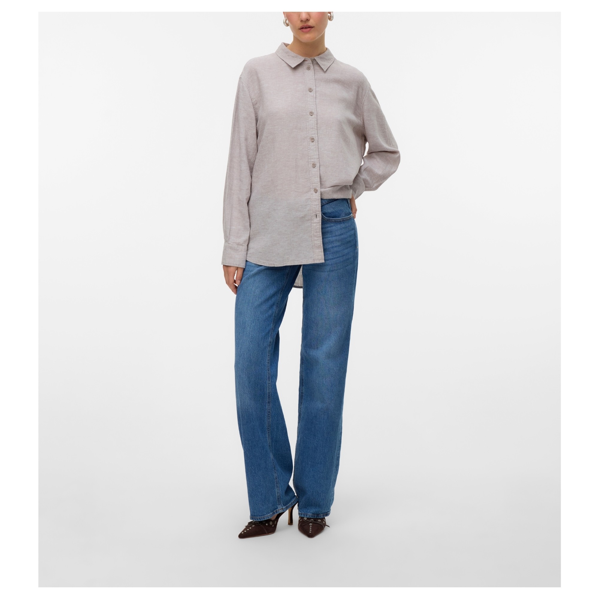 VERO MODA Marškiniai ilgomis rankovėmis moterims, Pilka, Linn 2