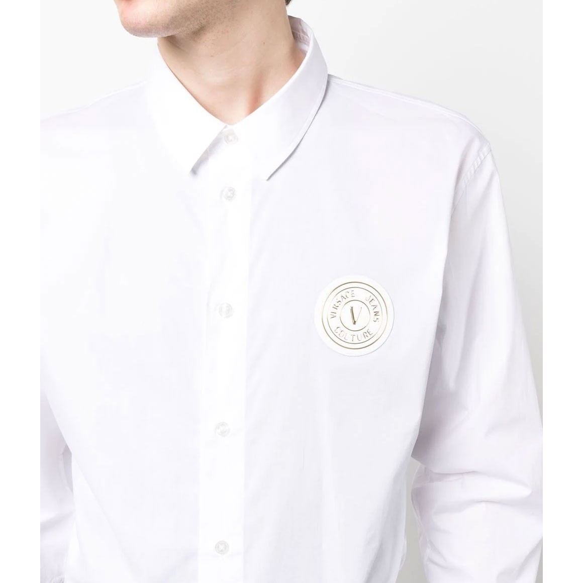 VERSACE JEANS CUTURE Marškiniai ilgomis rankovėmis vyrams, Balta, Patch v-emb gold shirt 4