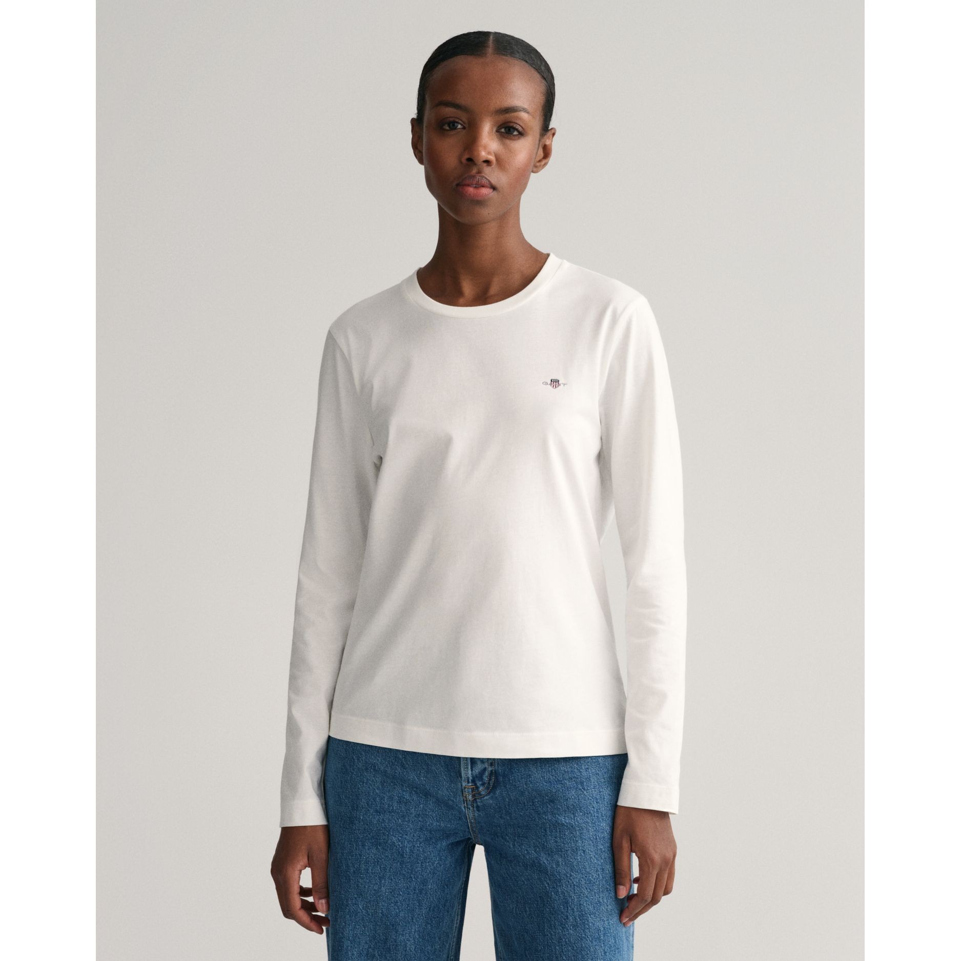 GANT Marškinėliai moterims, Balta, REG SHIELD LS T-SHIRT 8