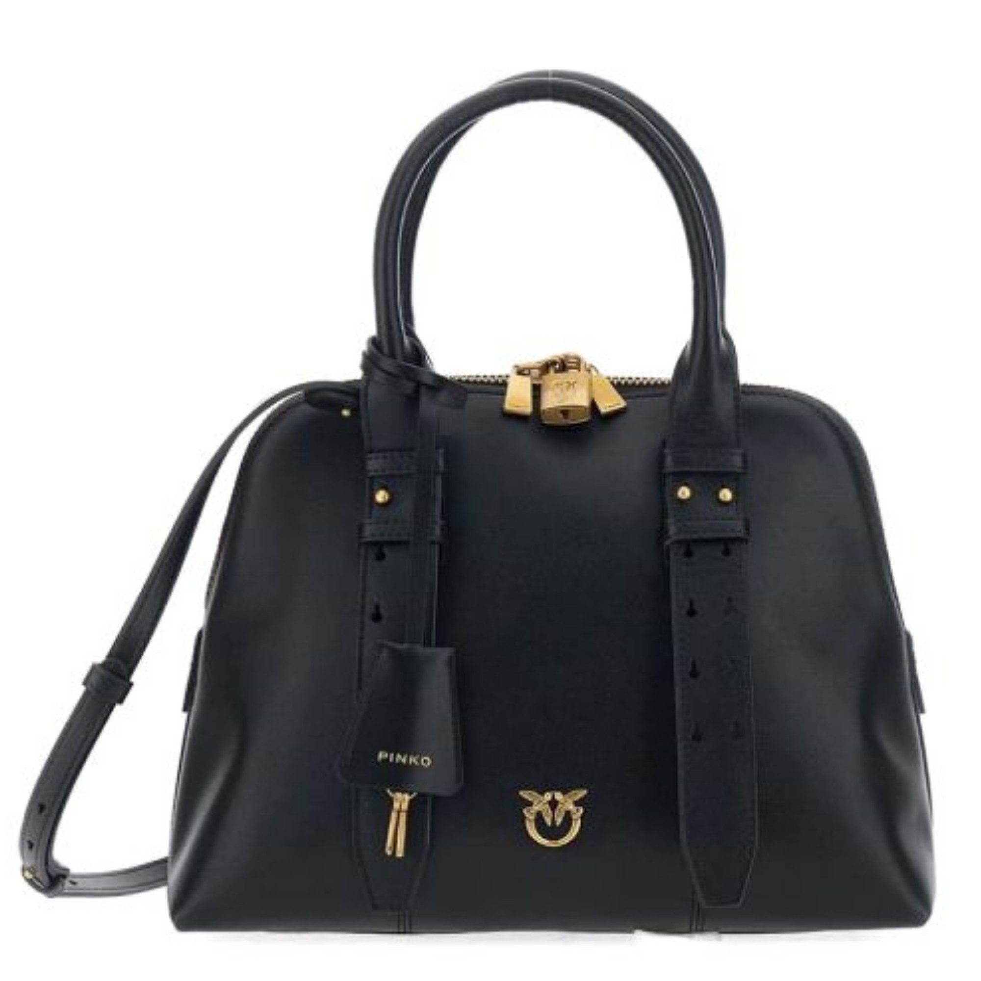 PINKO Rankinė per petį moterims, Juoda, Bowling bag medium vitello mor 1