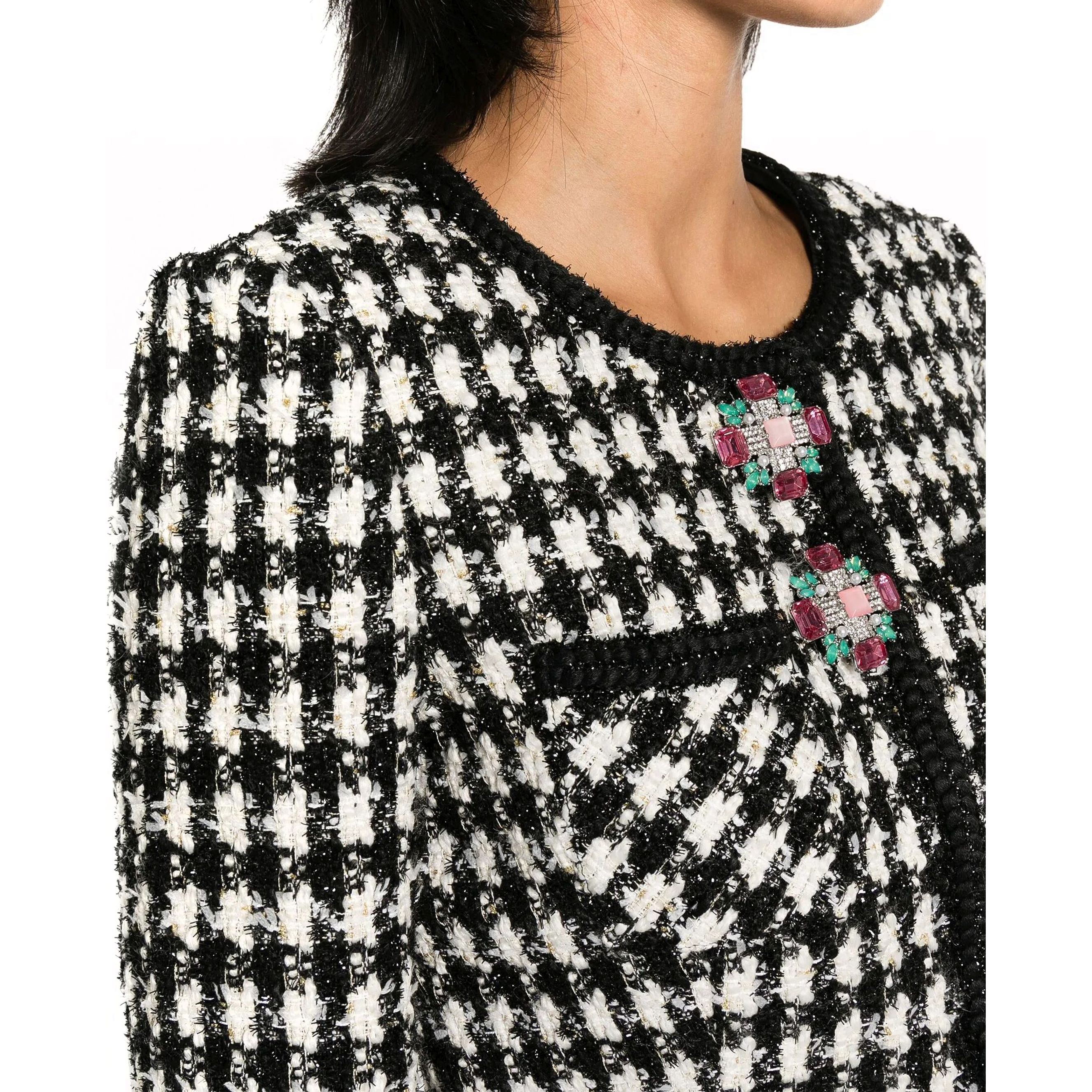 SELF PORTRAIT Mini suknelė moterims, Juoda, Check boucle mini jacket dress 4