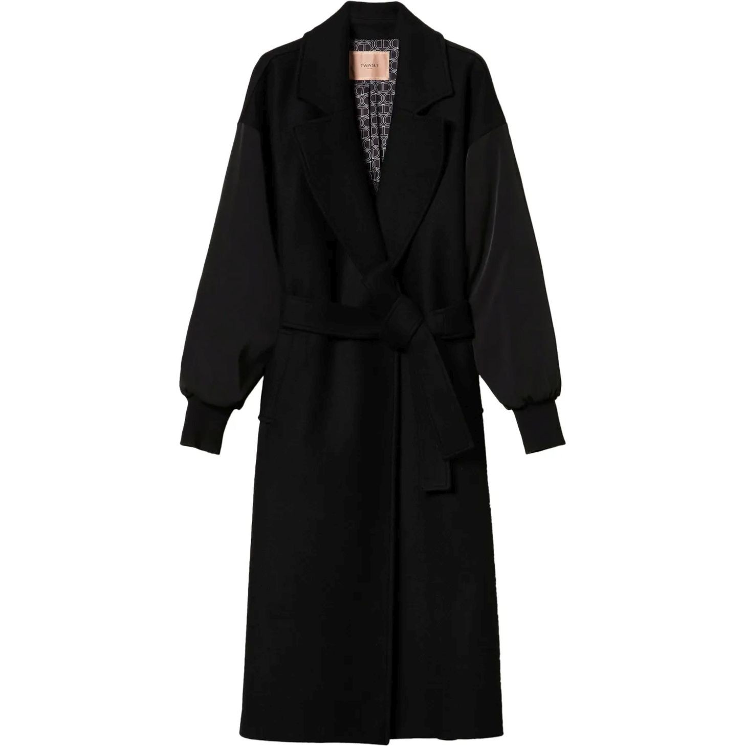 TWINSET Paltas moterims, Juoda, Wool blend cloth coat