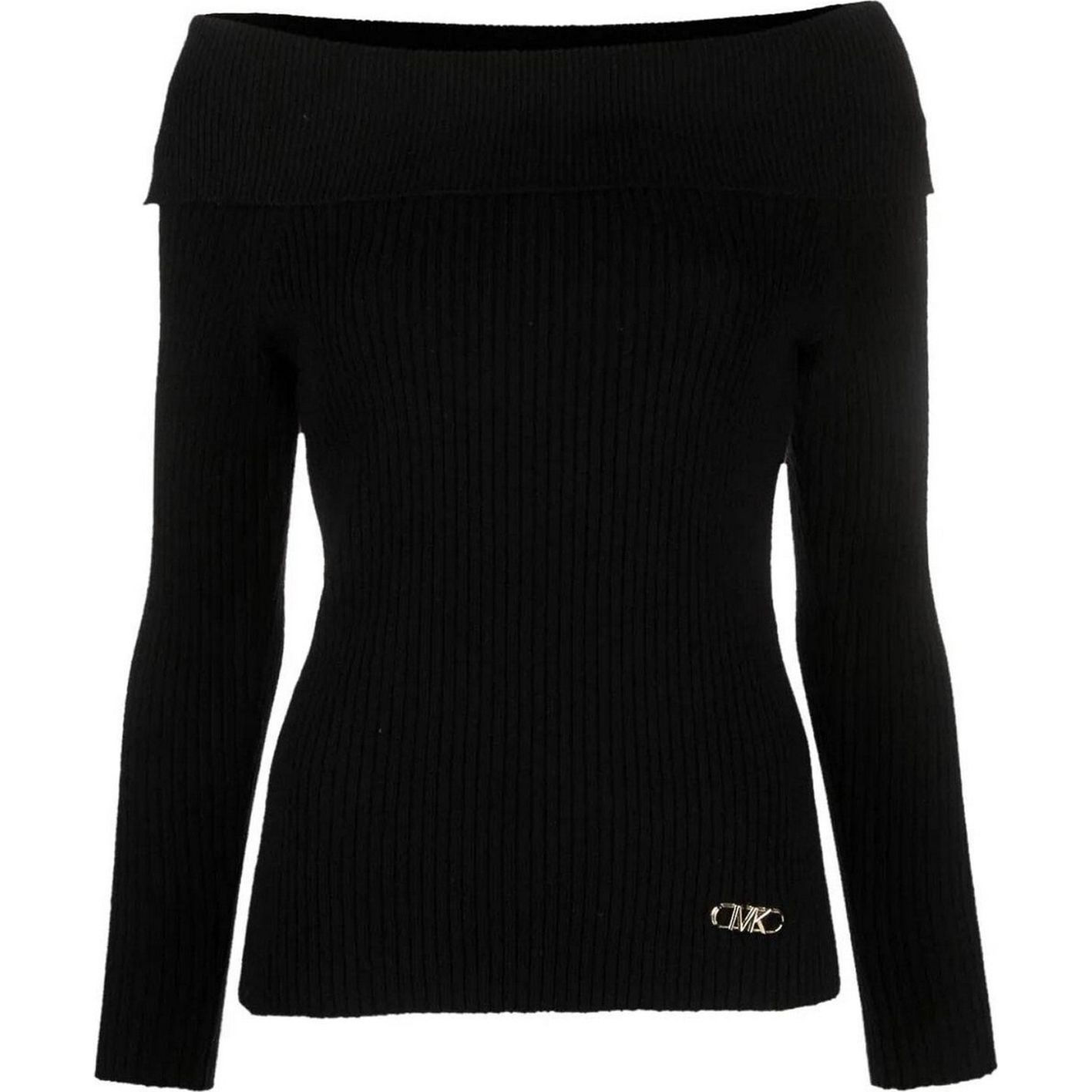 MICHAEL KORS Megztinis moterims, Juoda, Off fold sweater top 1